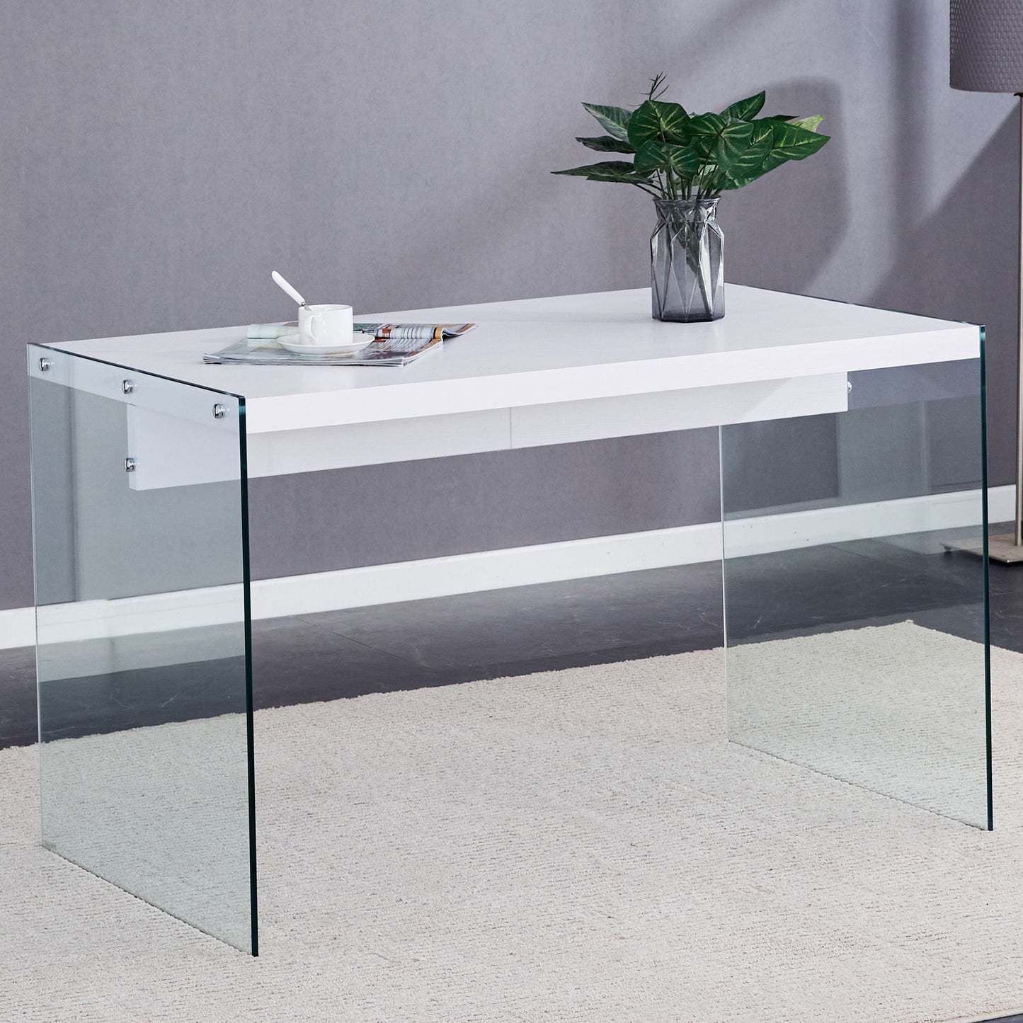 Elegant And Clear Tempered Glass Coffee Table With Storage - White