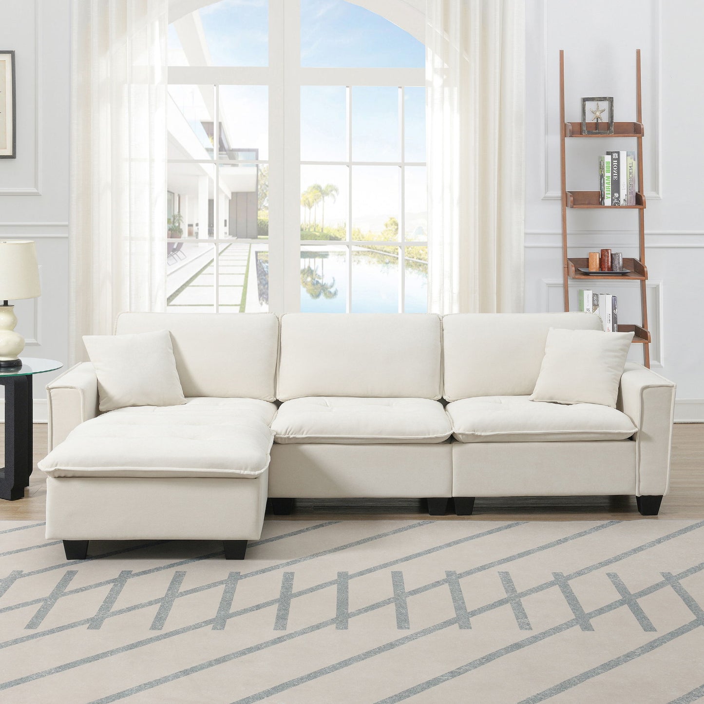 Modern Convertible Sectional L Shaped Reversible Couch Set With Free Pillows 4 Seat Suede Sleeper Sofa With Ottoman