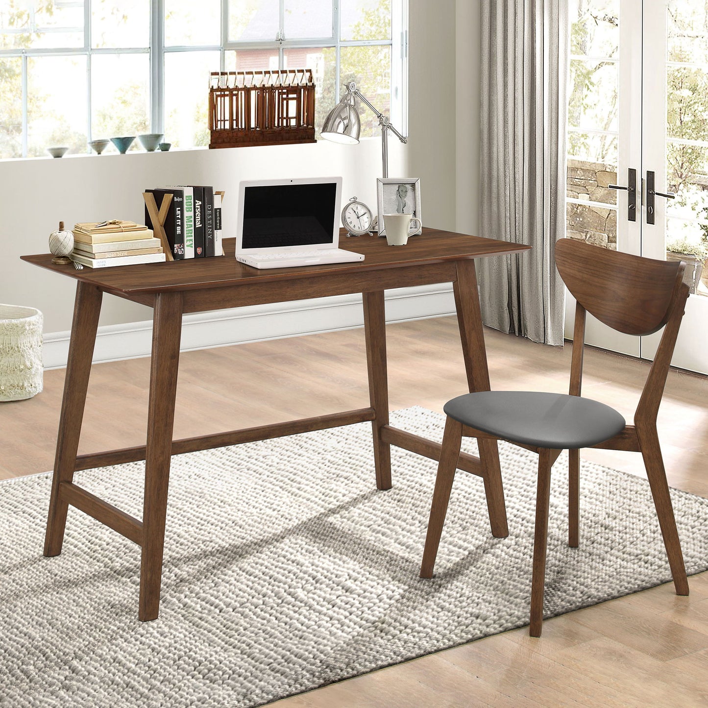 2 Piece Home Office Desk And Chair Set - Gray / Walnut Brown