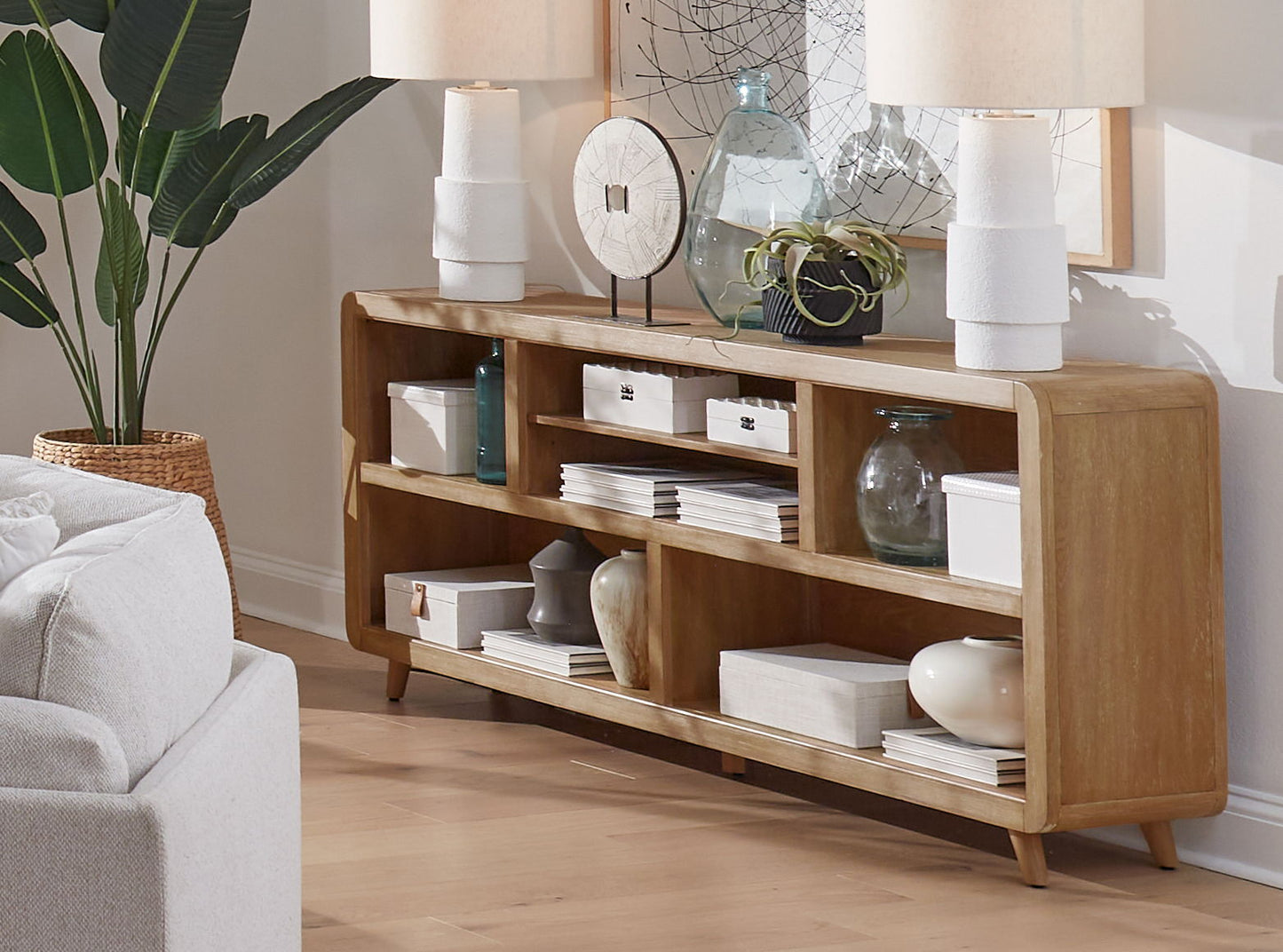 Escape - 72" Open Multi - Purpose Console - Glazed Natural Oak