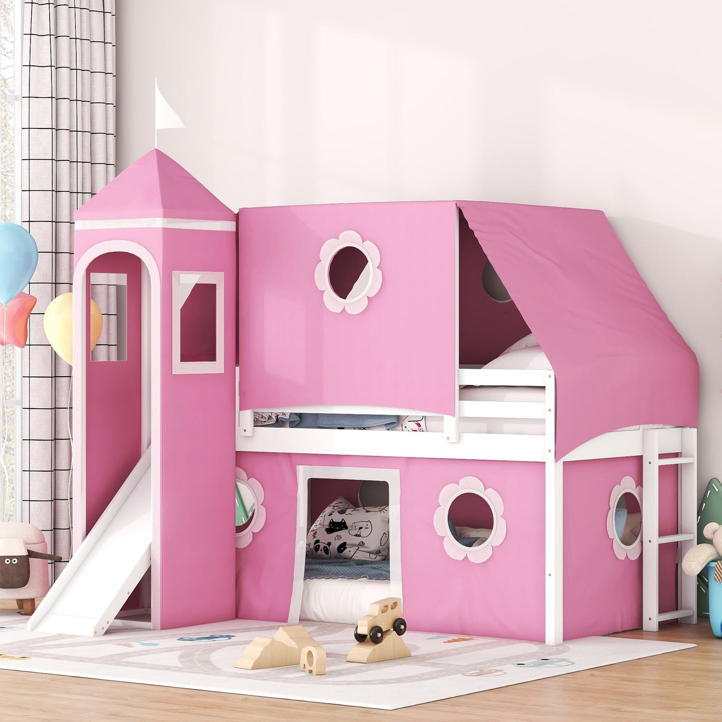 Loft Bed With Slide Tent And Tower Fun Playhouse Design