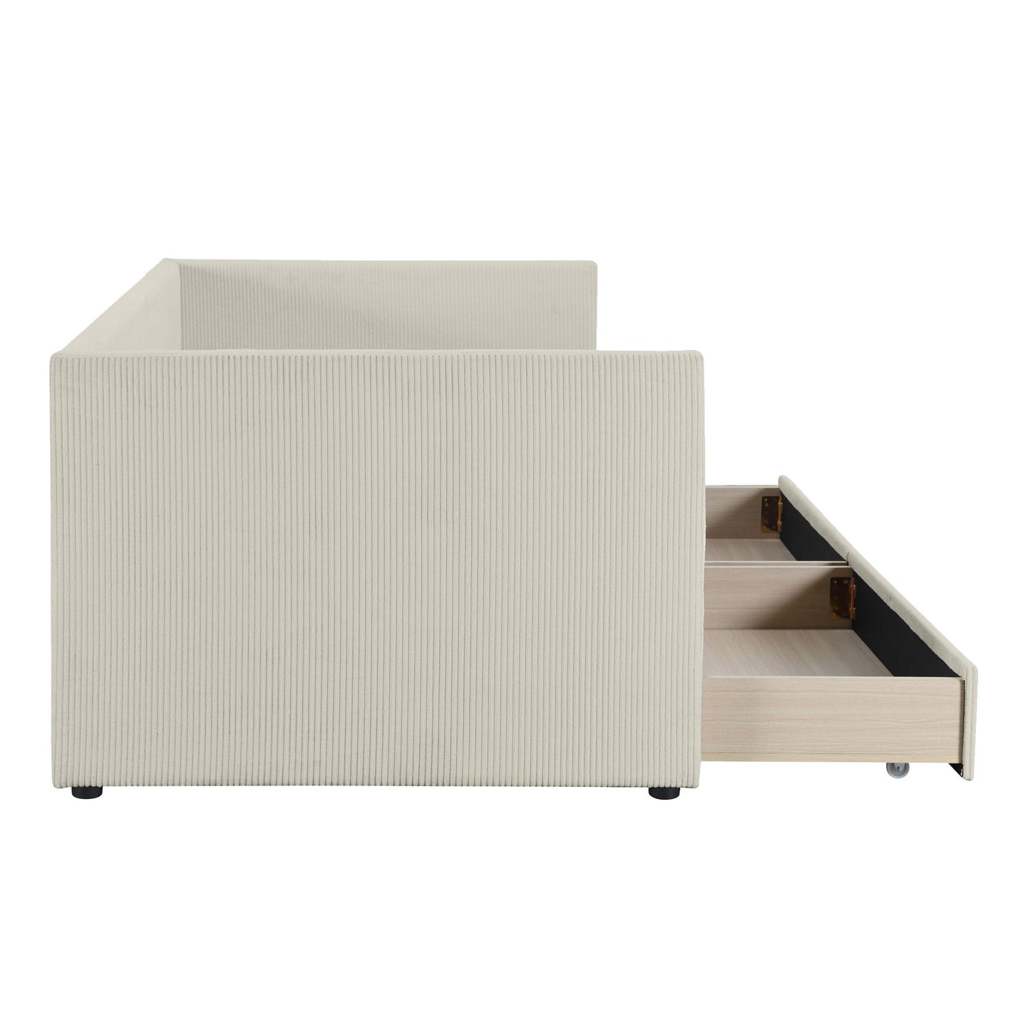 Corduroy Daybed With Two Drawers And Wood Slat
