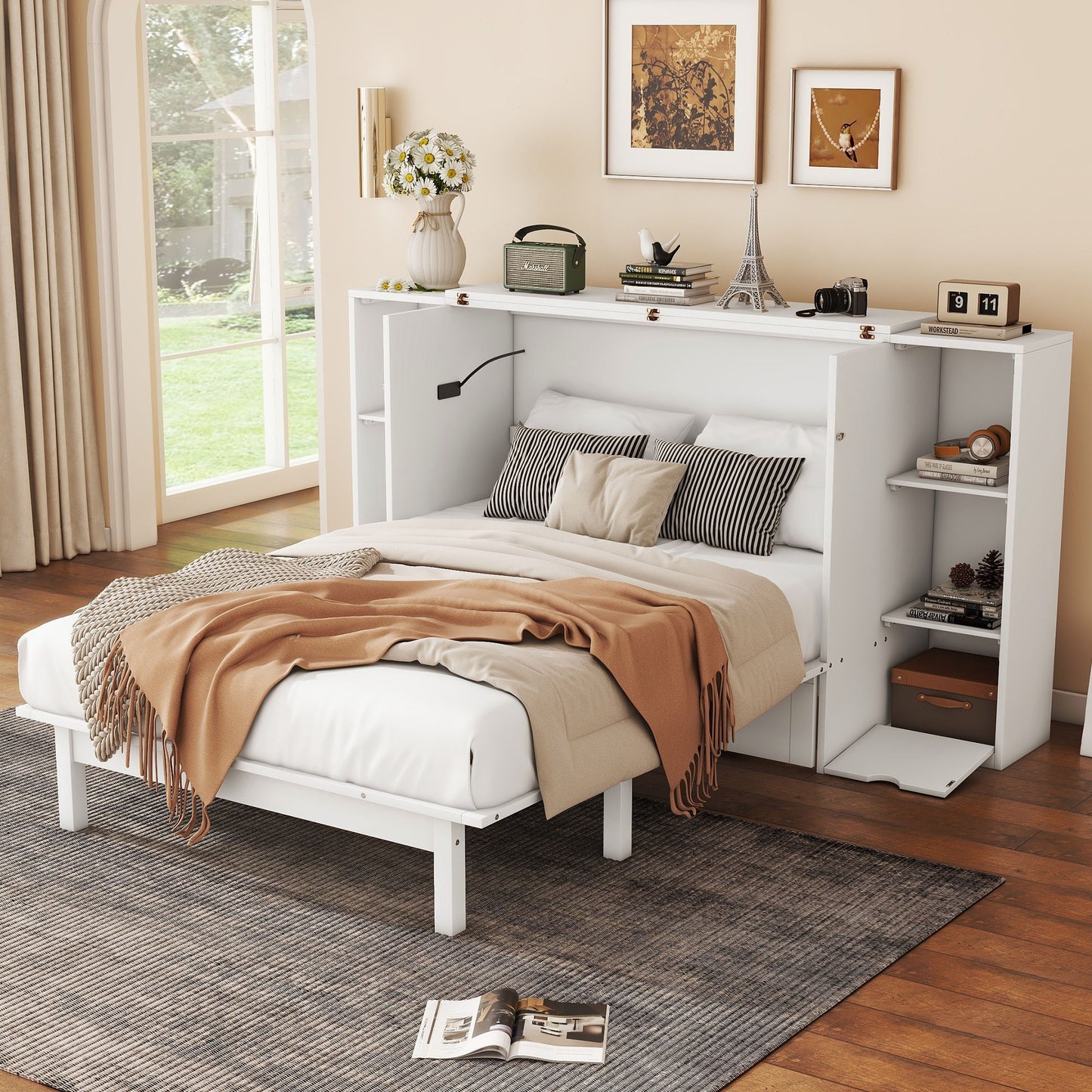 Murphy Bed With Shelves, Drawers And USB Ports