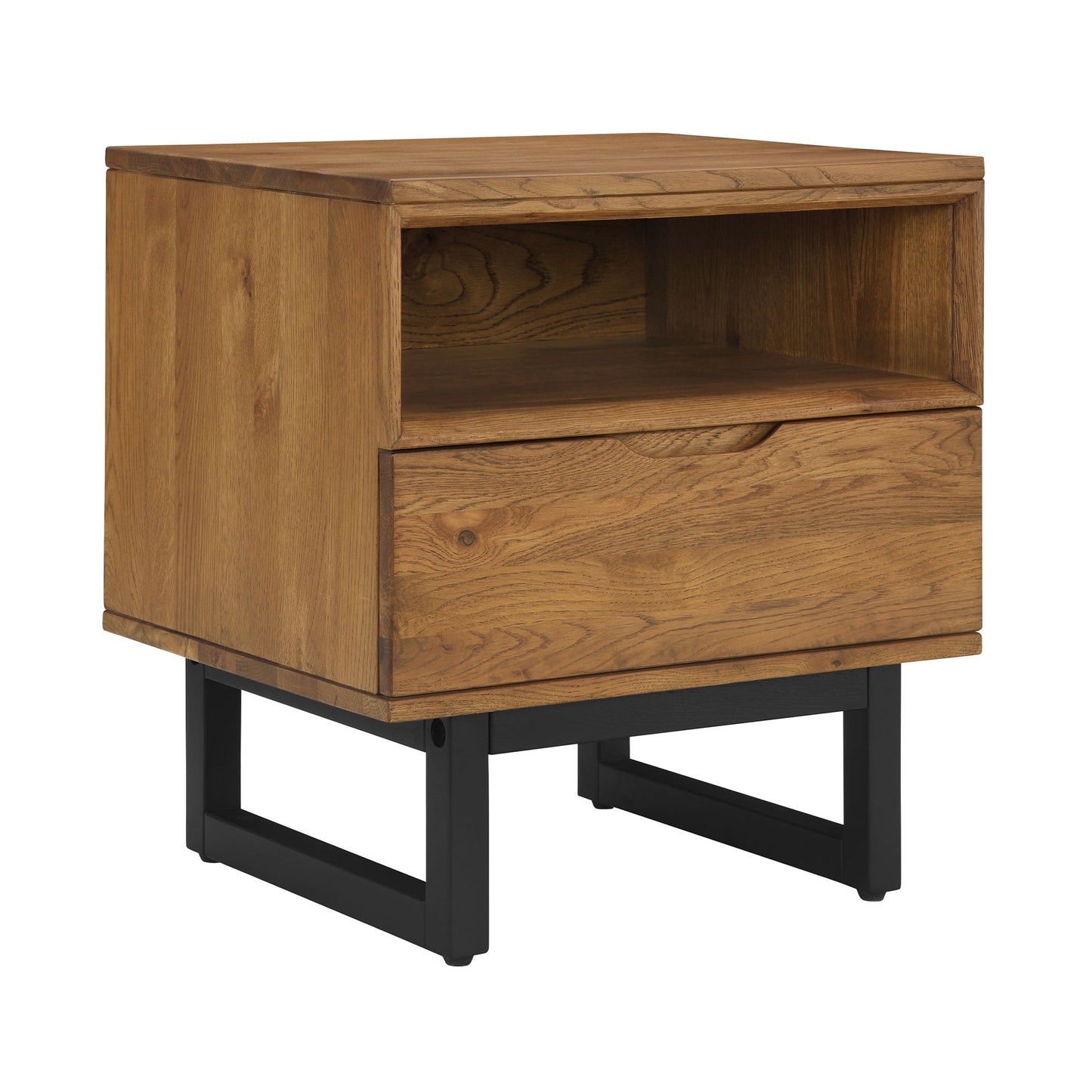 Aldo - 1 Drawer Nightstand With Metal Legs - Brown Oak / Black