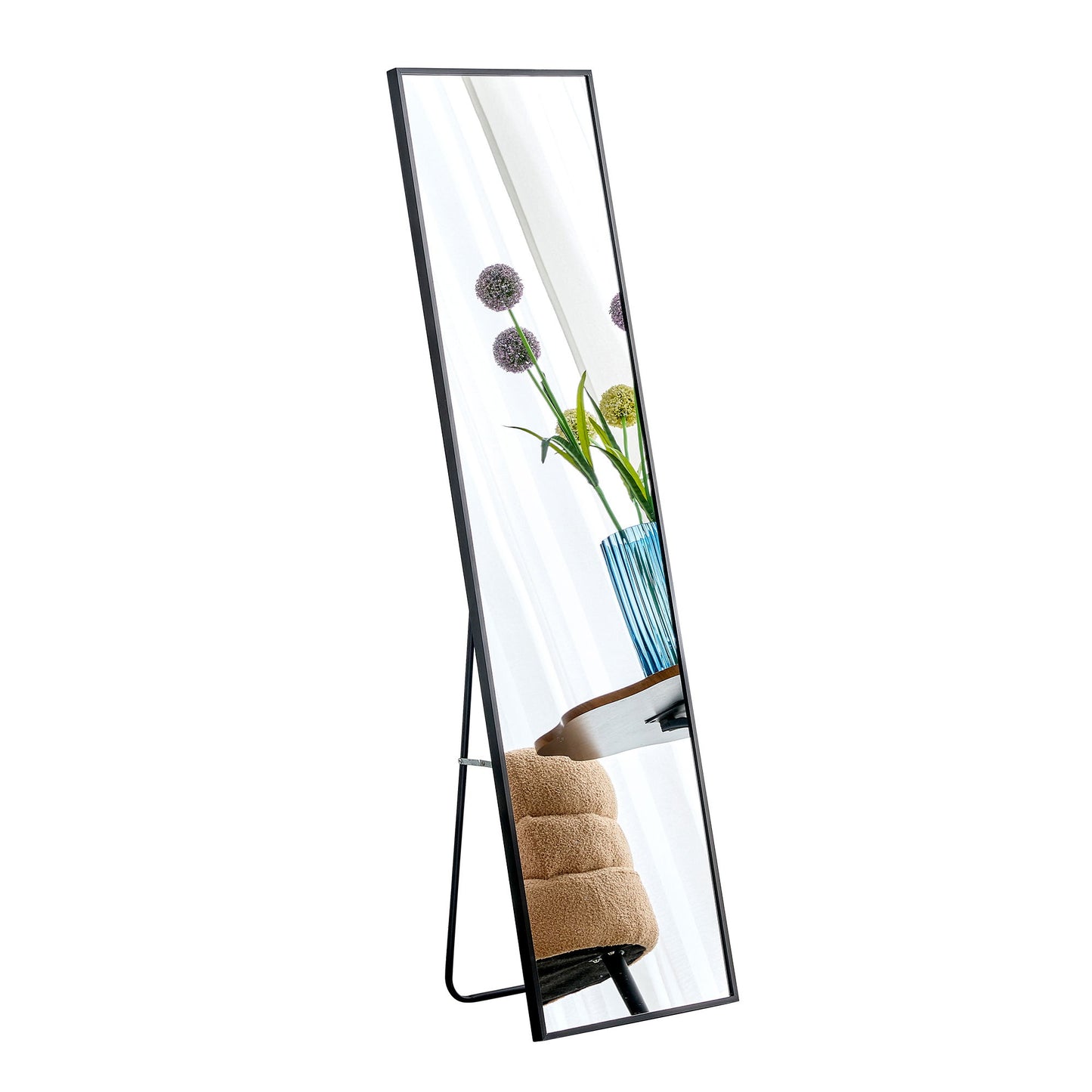 Aluminum Alloy Metal Frame Wall Mounted Full Body Mirror - Black