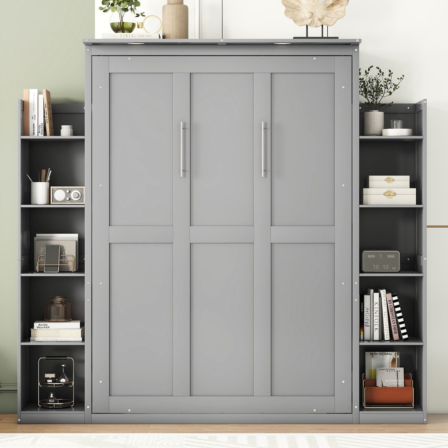 Wall Murphy Bed With Shelves And LED Lights
