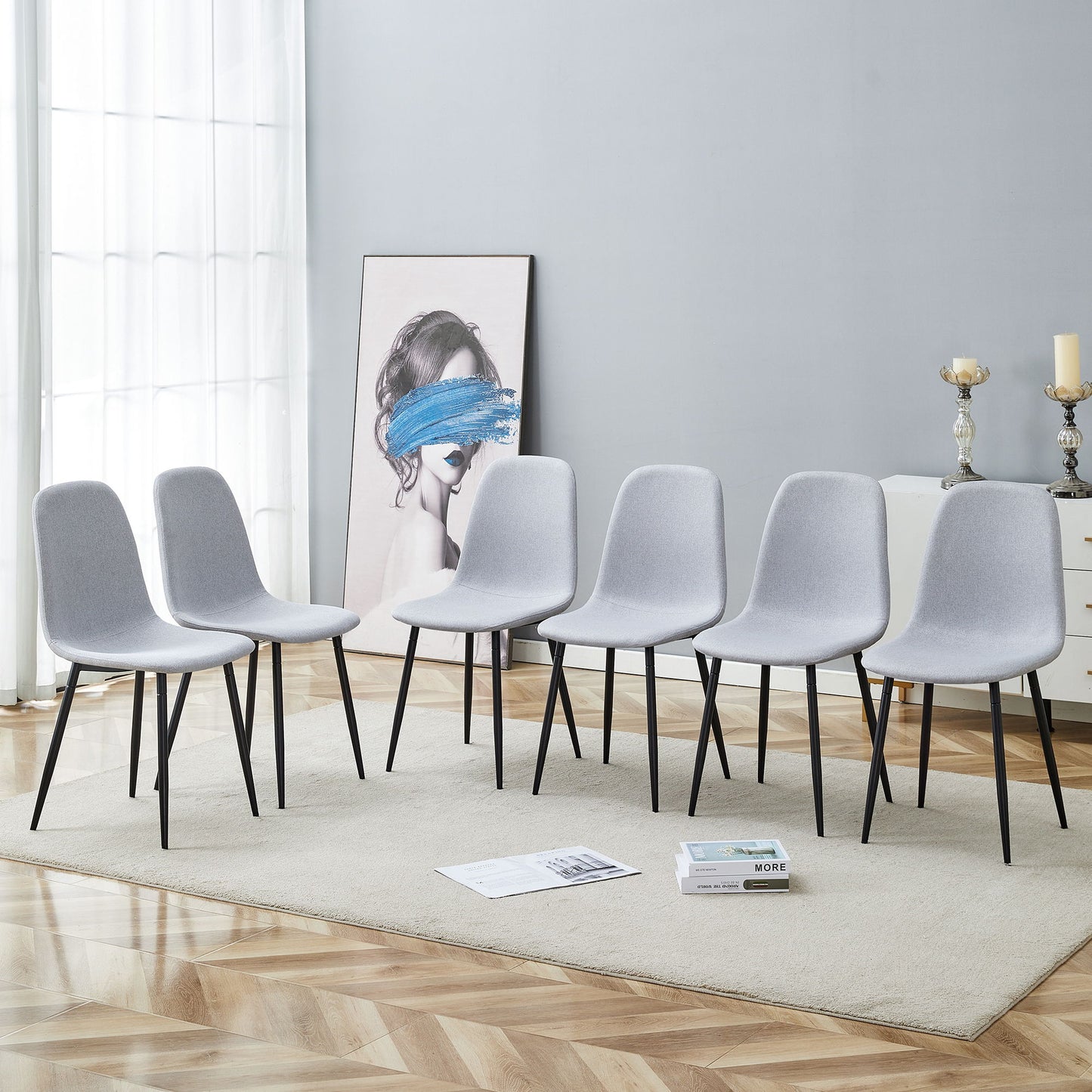 Modern Medieval Style Cushioned Side Chairs Set With Black Metal Legs For Kitchens