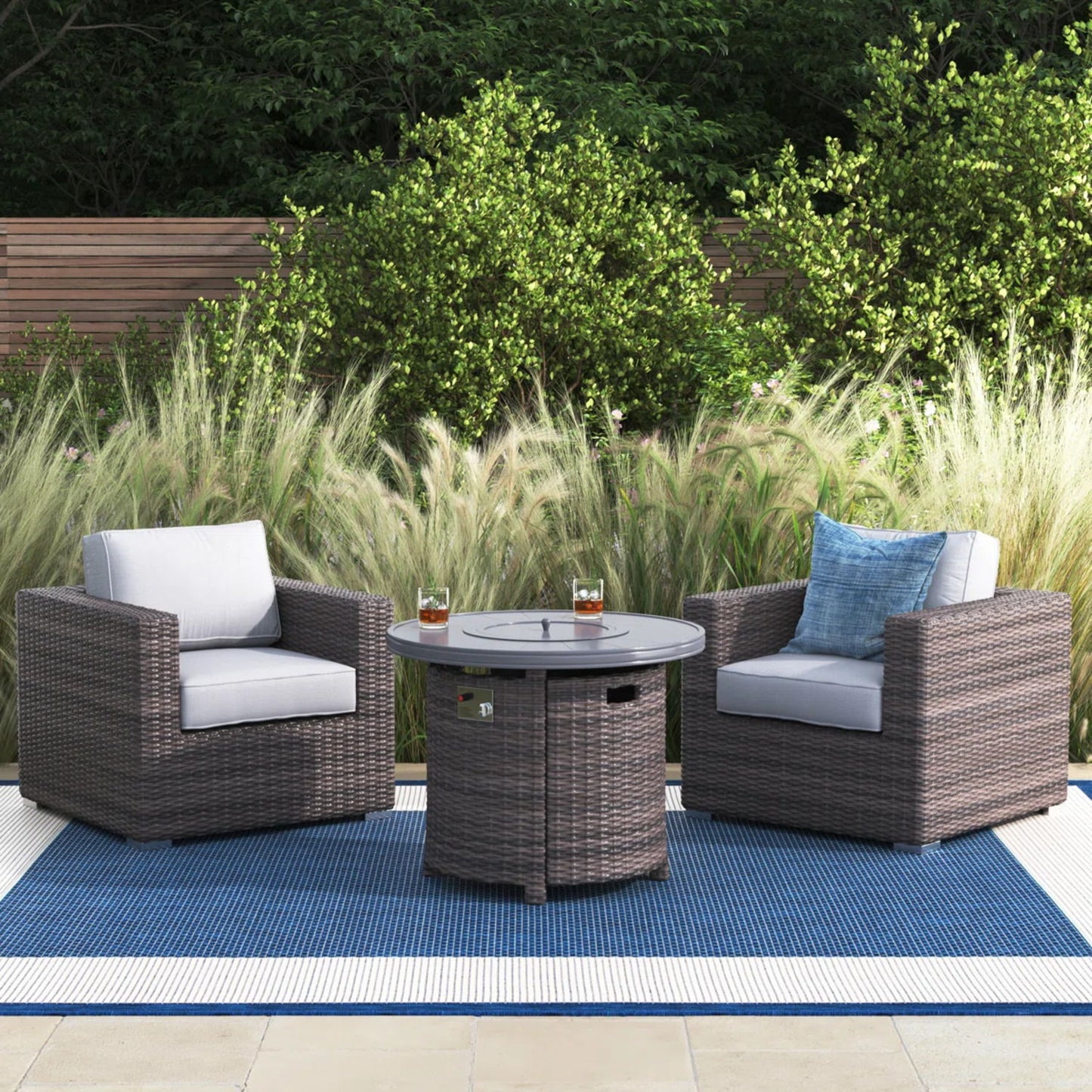 3 Piece Rattan Patio Sofa Set With Comfortable Cushions