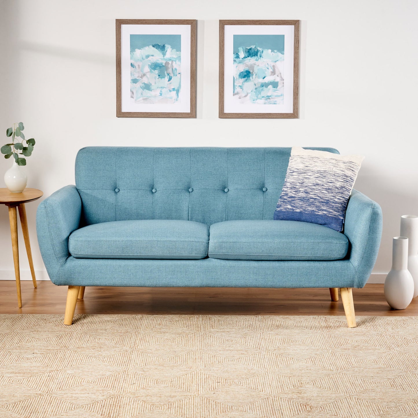 Modern Loveseat Sofa With Button Tufted Backrest