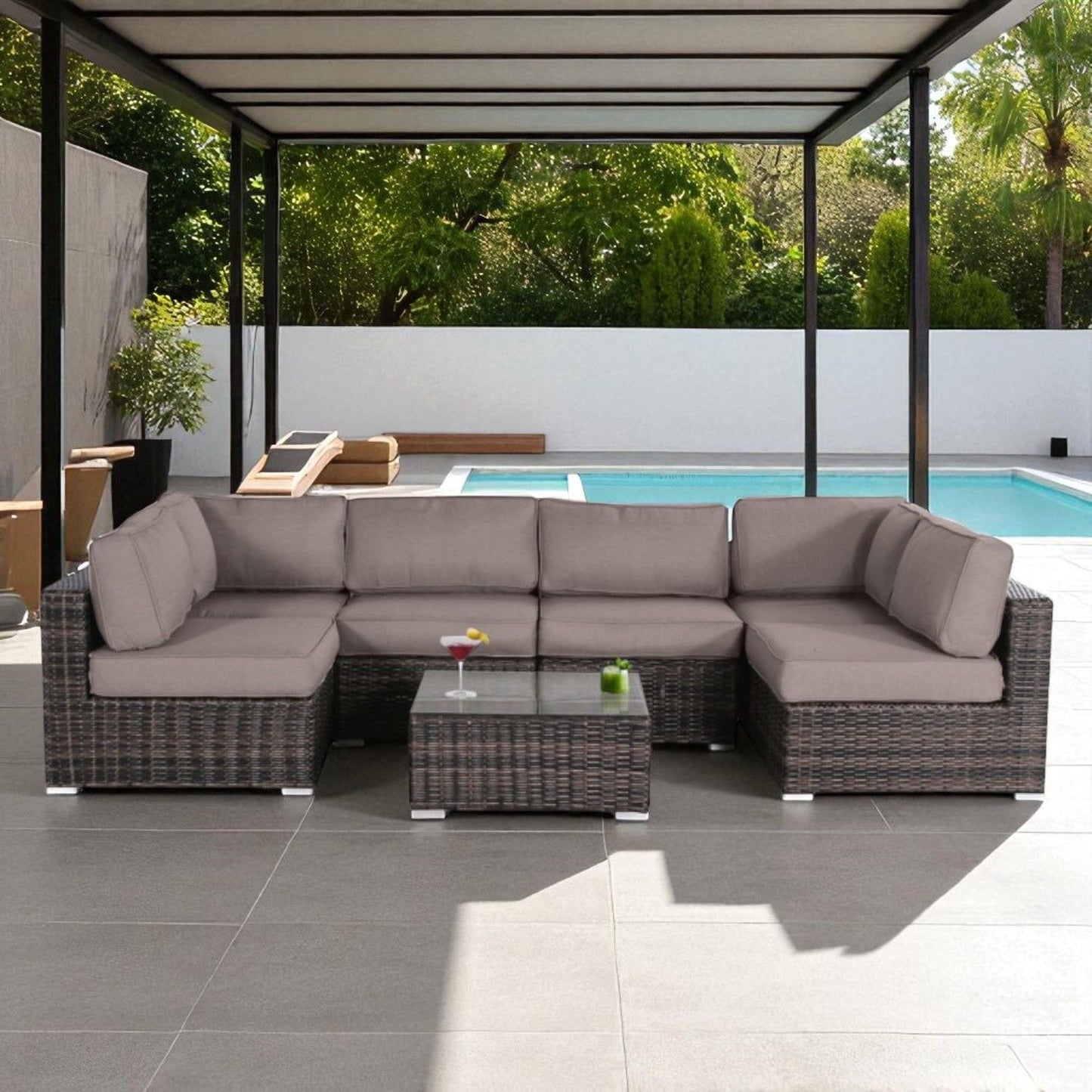 Seating Set With Cushions Handcrafted Wicker Design
