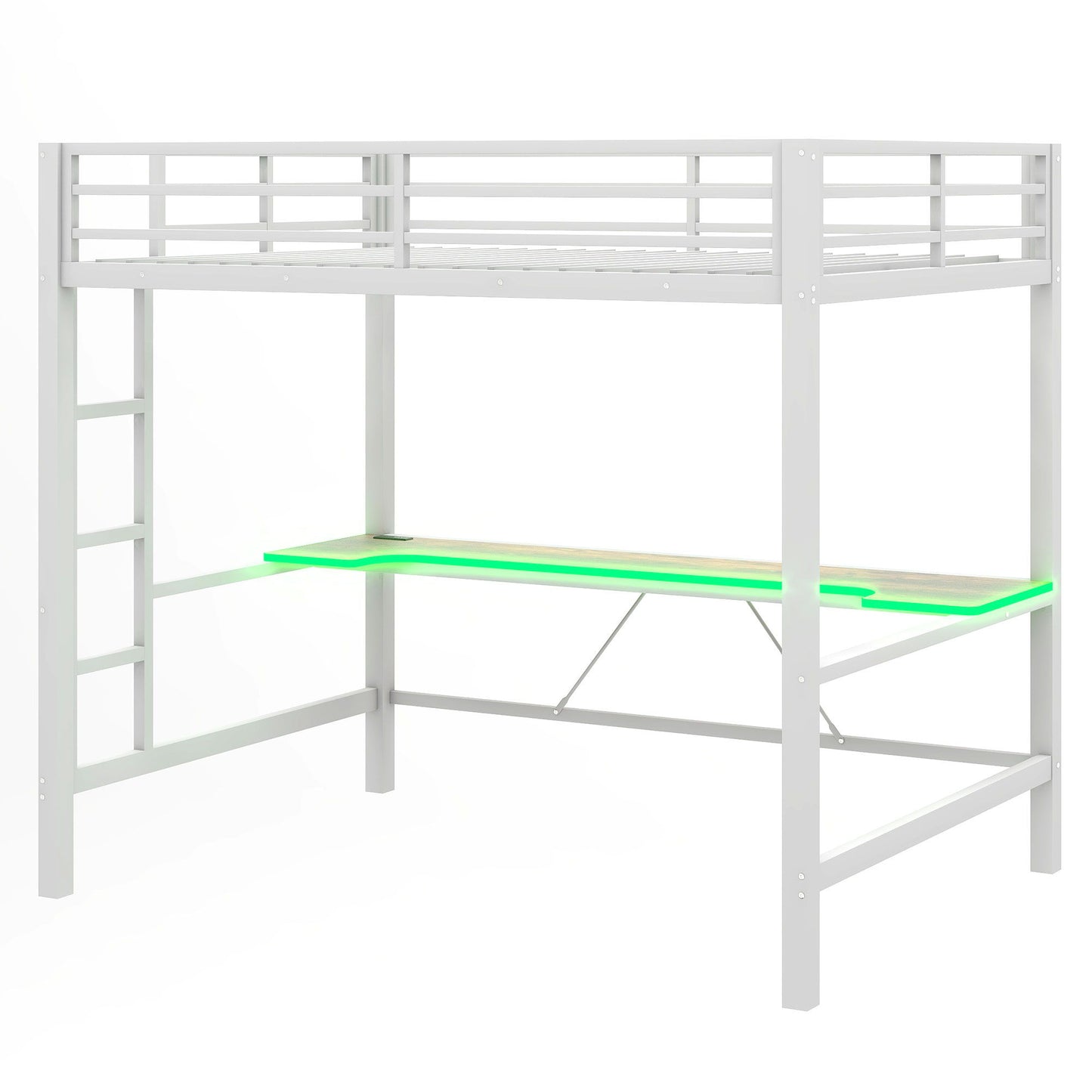 Gaming Metal Loft Bed Frame With LED Light, USB Charge Station And Desk