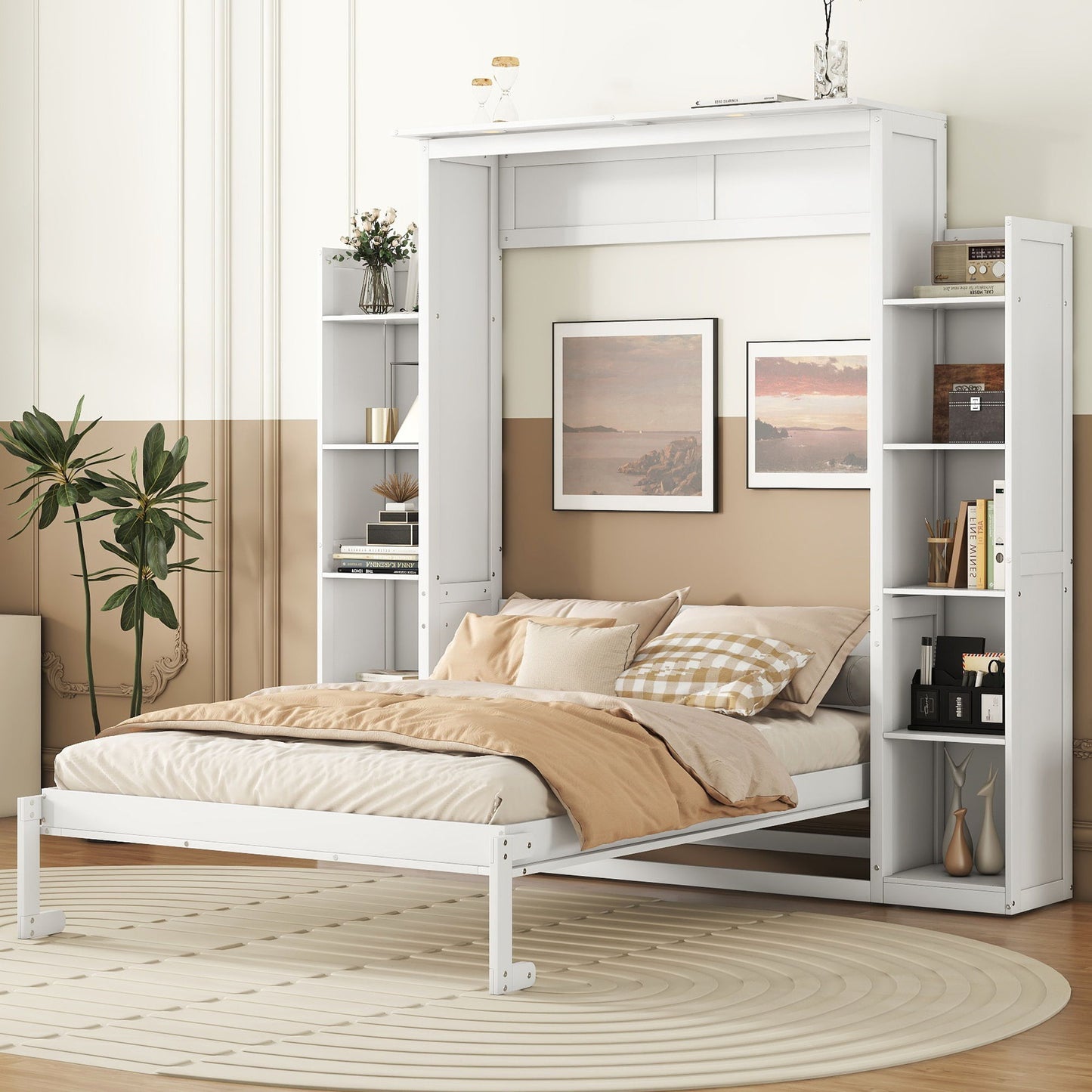 Wall Murphy Bed With Shelves And LED Lights