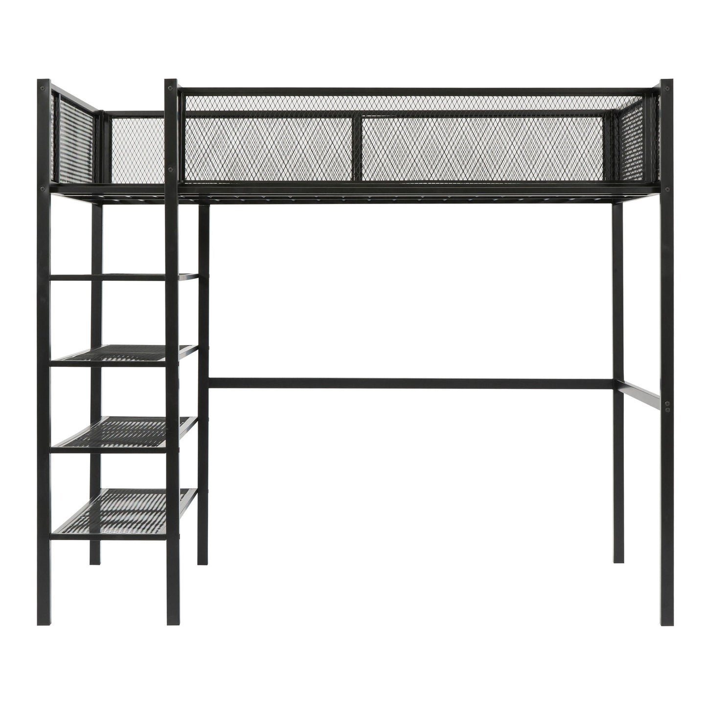 Loft Bed With 4 Tier Shelves And Storage