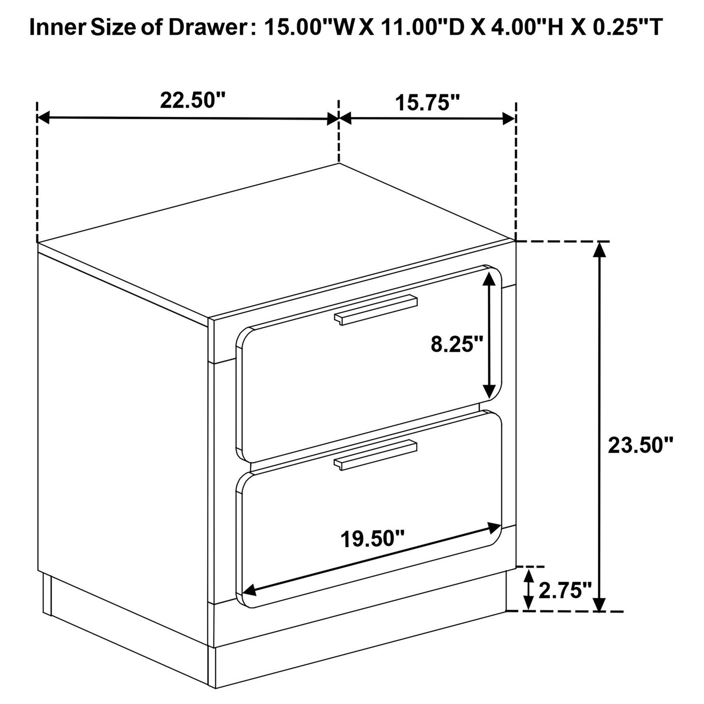 Modern Luxury Nightstand With 2 Drawer Storage