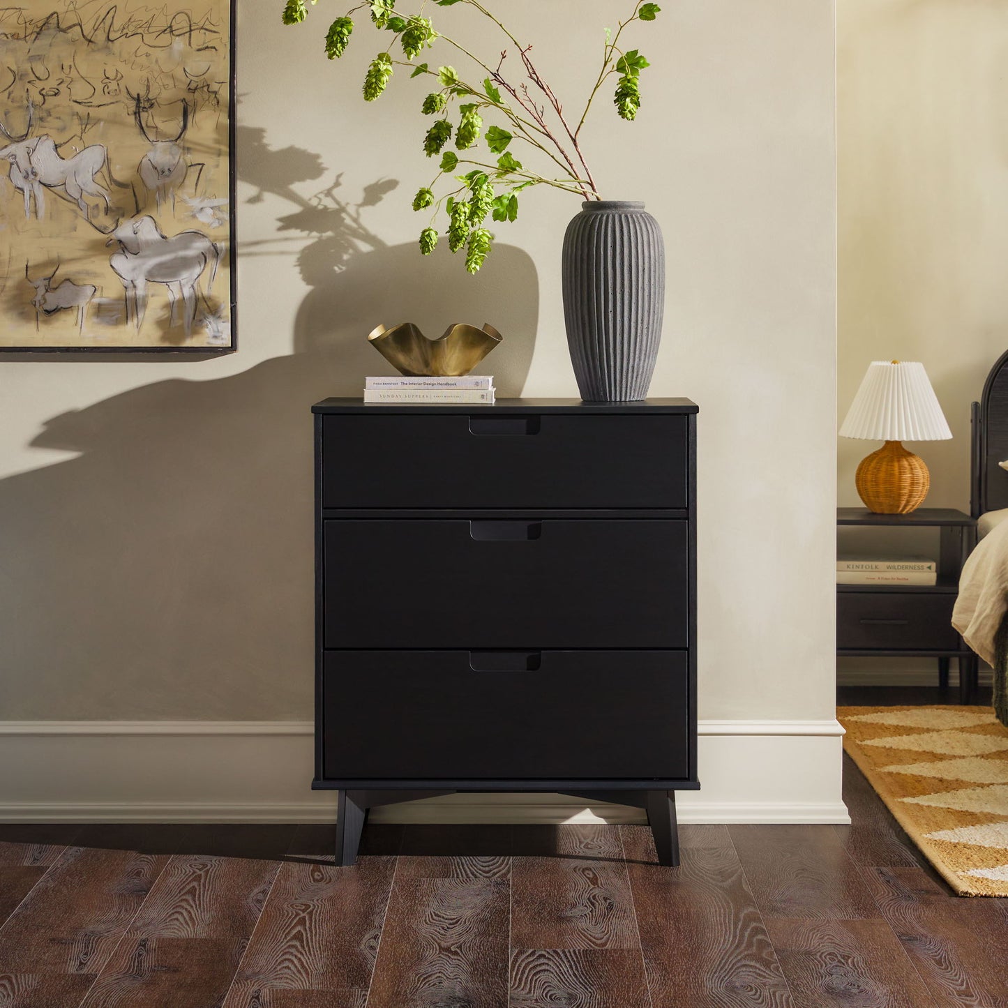 Mid Century Modern 3 Drawer Dresser - Black