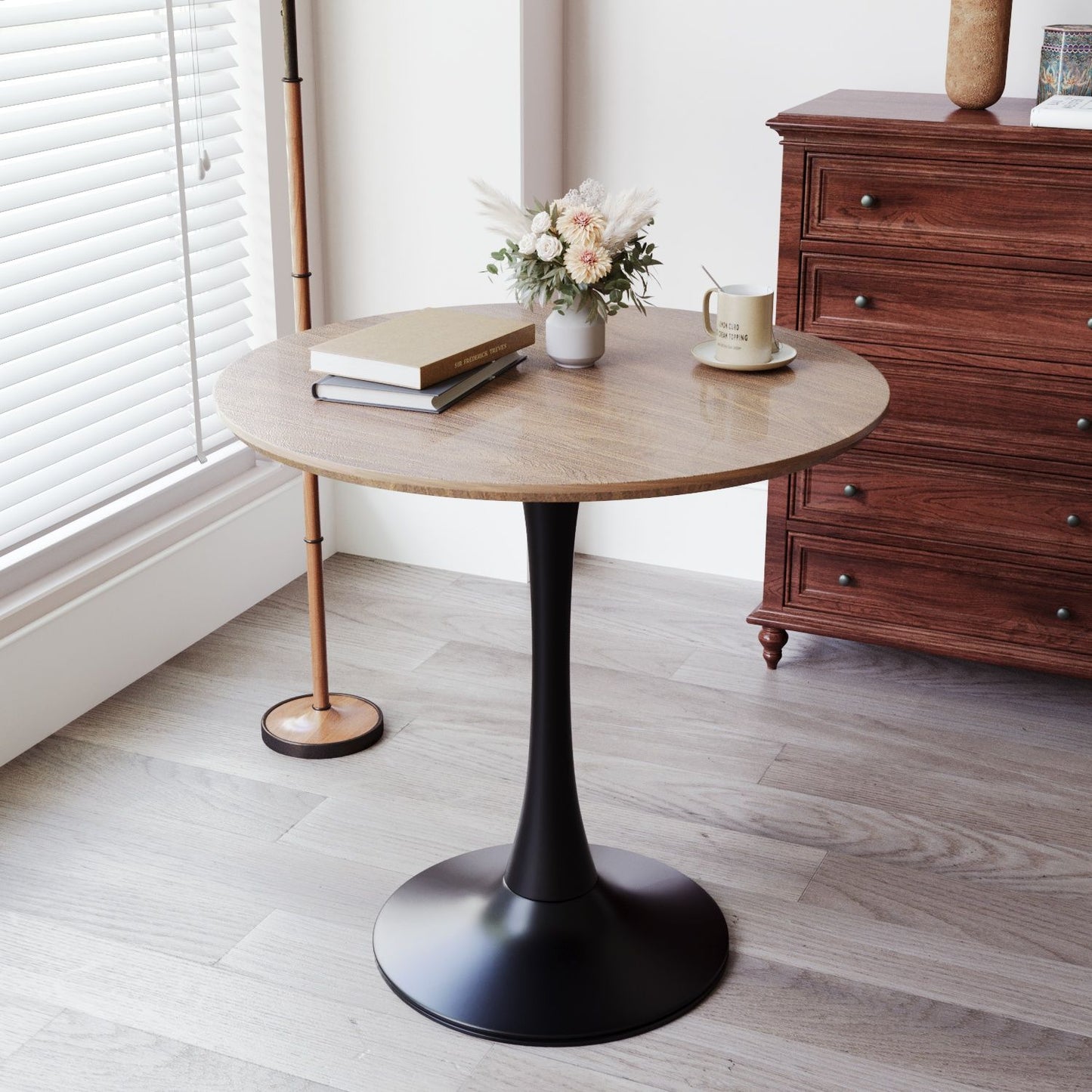 Mid Century Modern Round Dining Table With Top & Pedestal Base