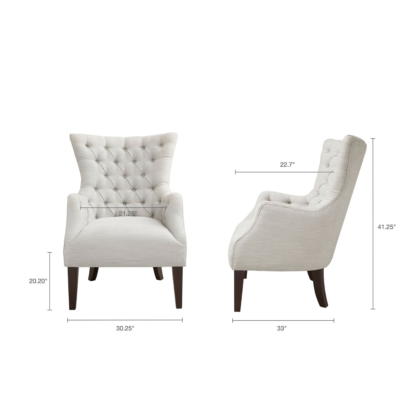Hannah - Button Tufted Wing Chair - Ivory