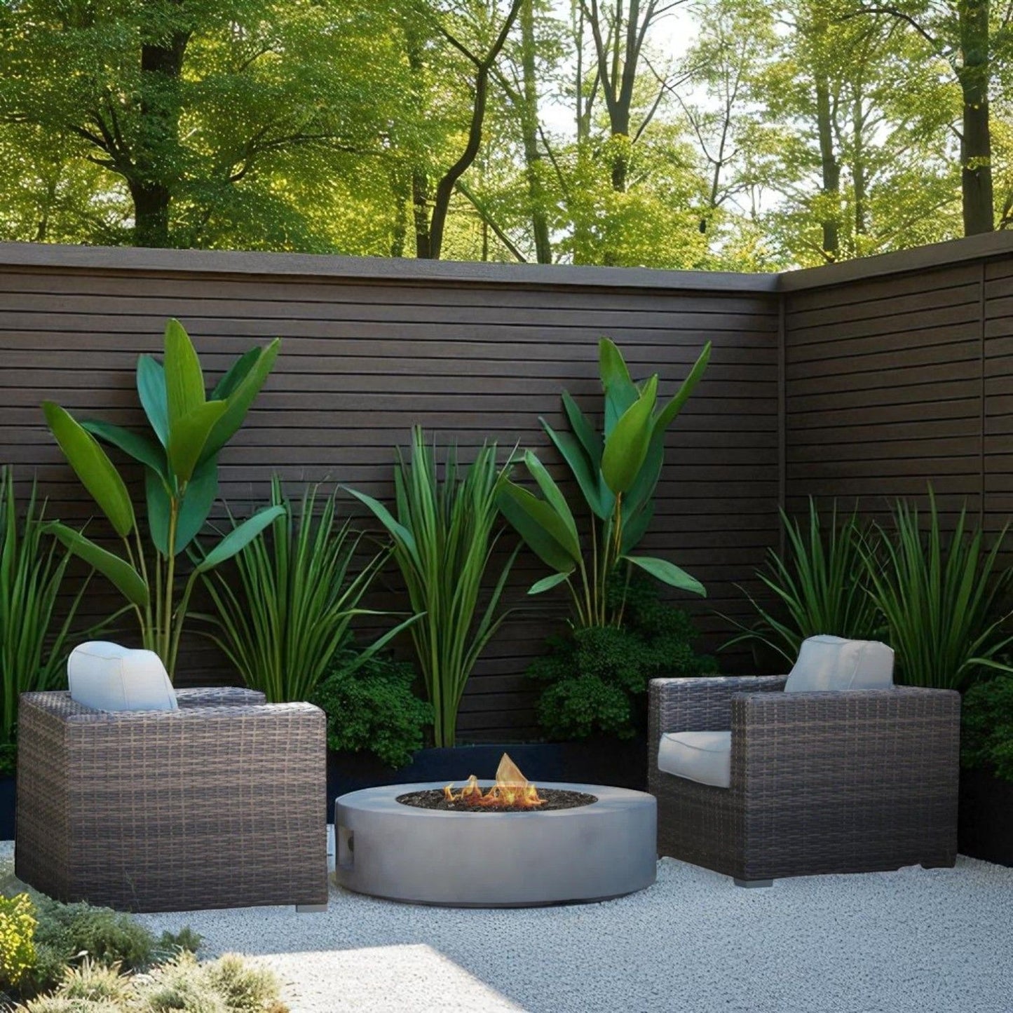 Patio Conversation Set For 2 With Cushions And Fire Pit - Brown