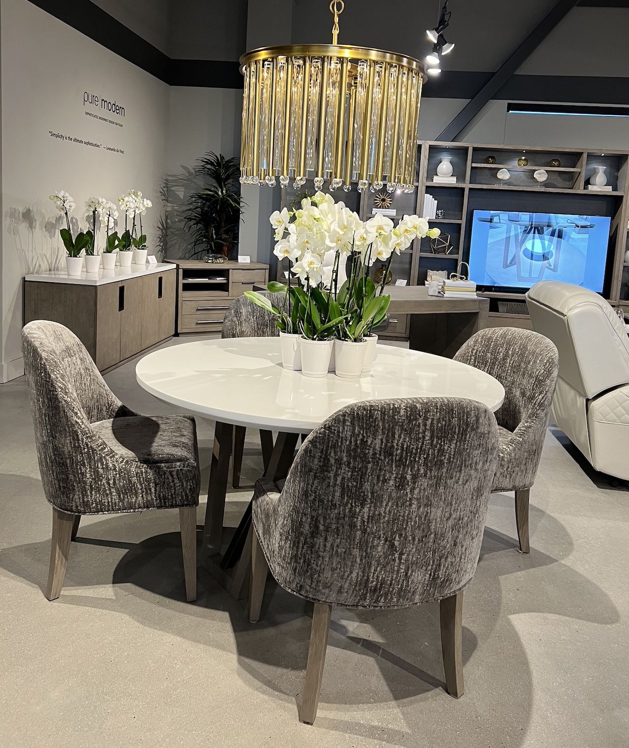 Pure Modern - 54" Dining Round Table With Wood Base - Moonstone