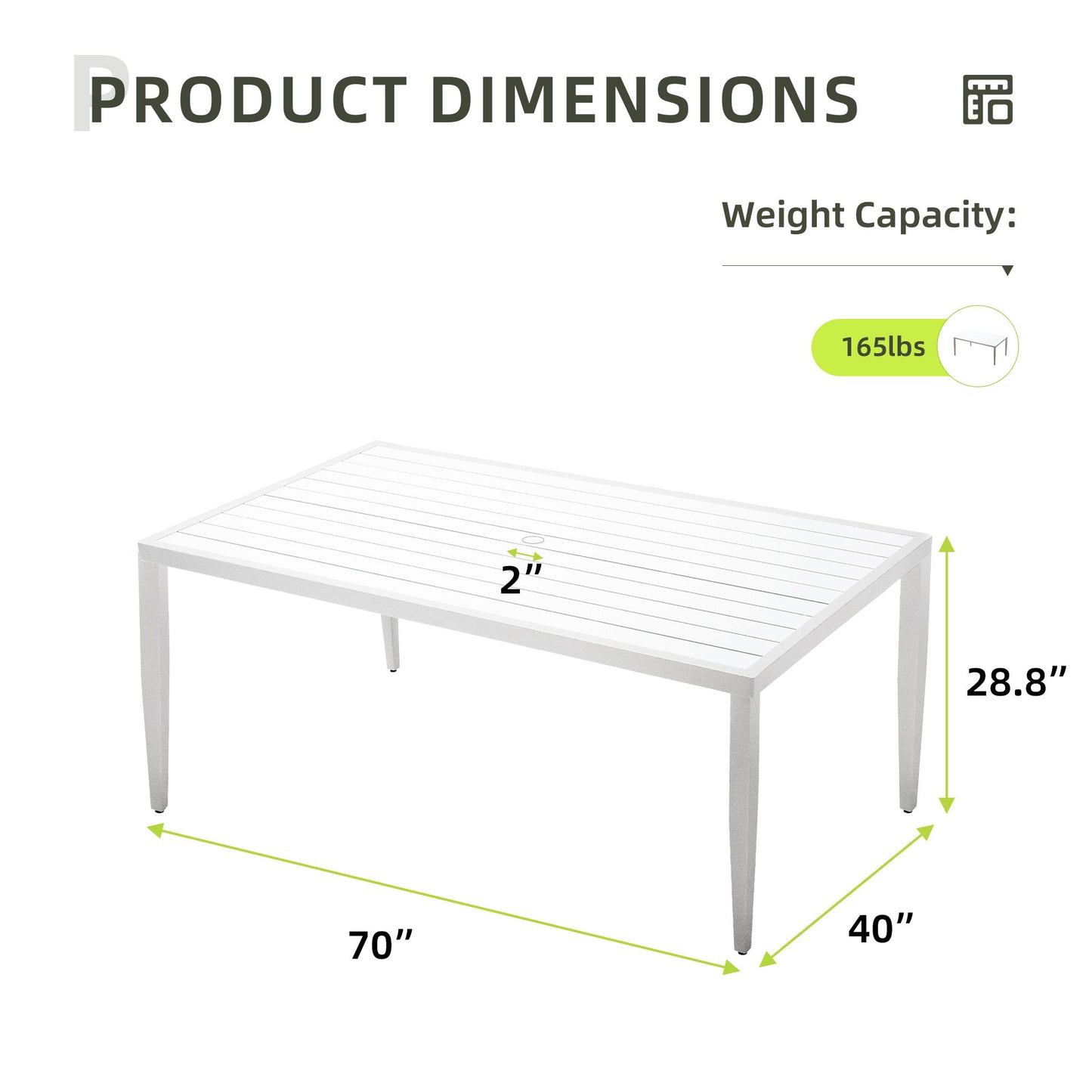 Outdoor Patio Dining Table With Tapered Feet & Umbrella Hole