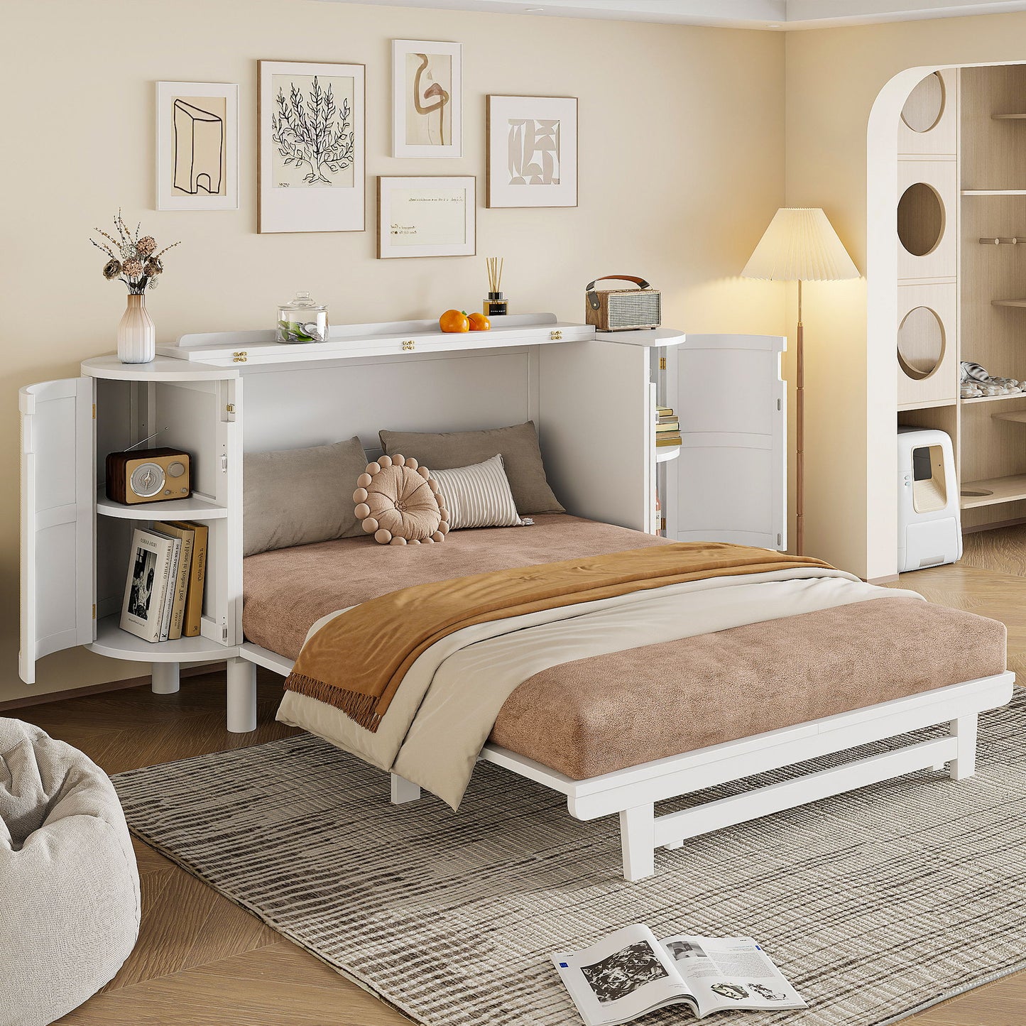 Murphy Bed With Hidden Storage & Modern Woven Design