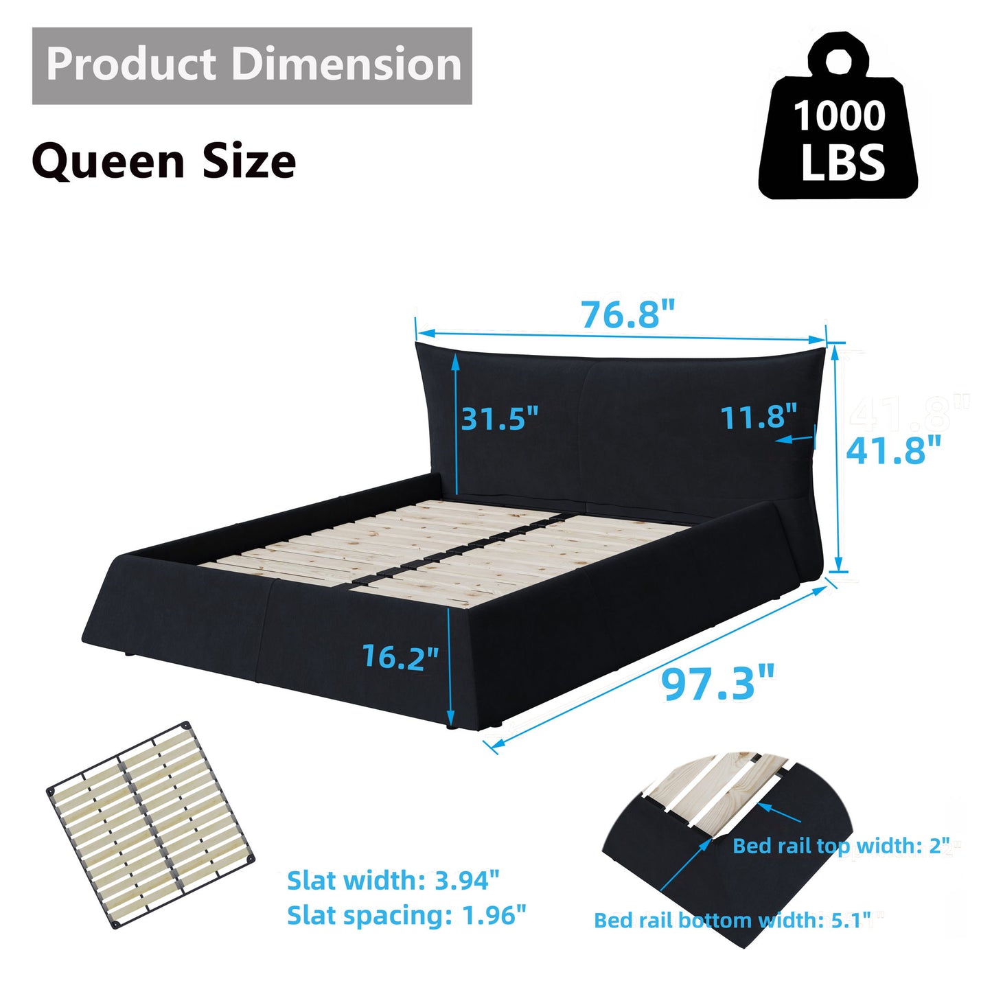 Upholstered Platform Bed With Special Shaped Velvet Headboard