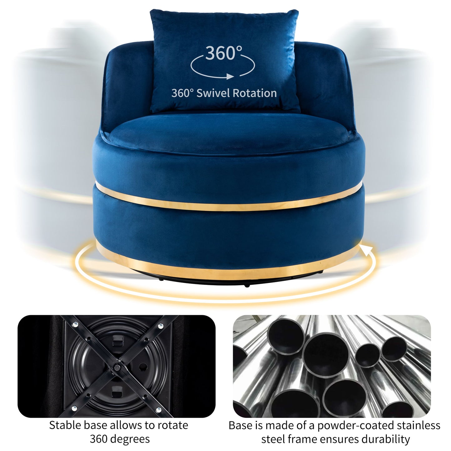 360 Degree Swivel Over Sized Upholstered Barrel Chair