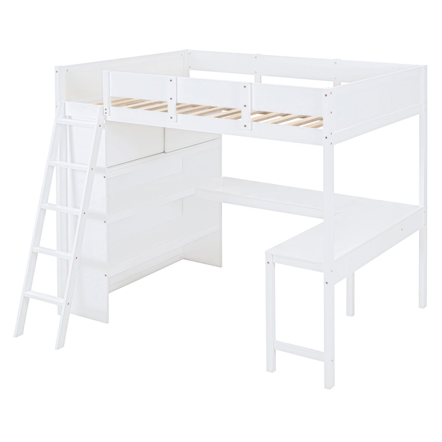Modern Loft Bed With Desk And Shelves
