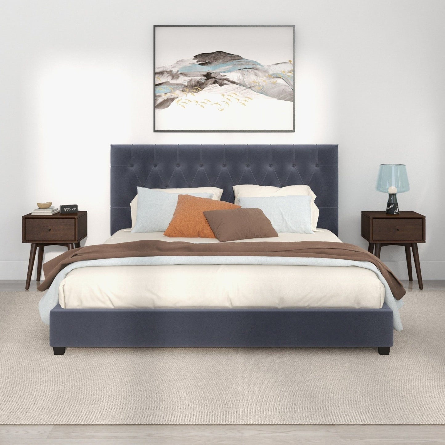 Donald - Mid-Century Modern Upholstered Platform Bed