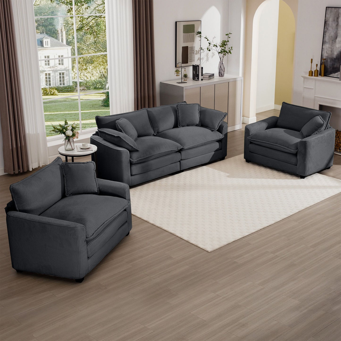 Elegant Corduroy Oversized Sectional Sofa Set With Deep Seats And Flexible Layout
