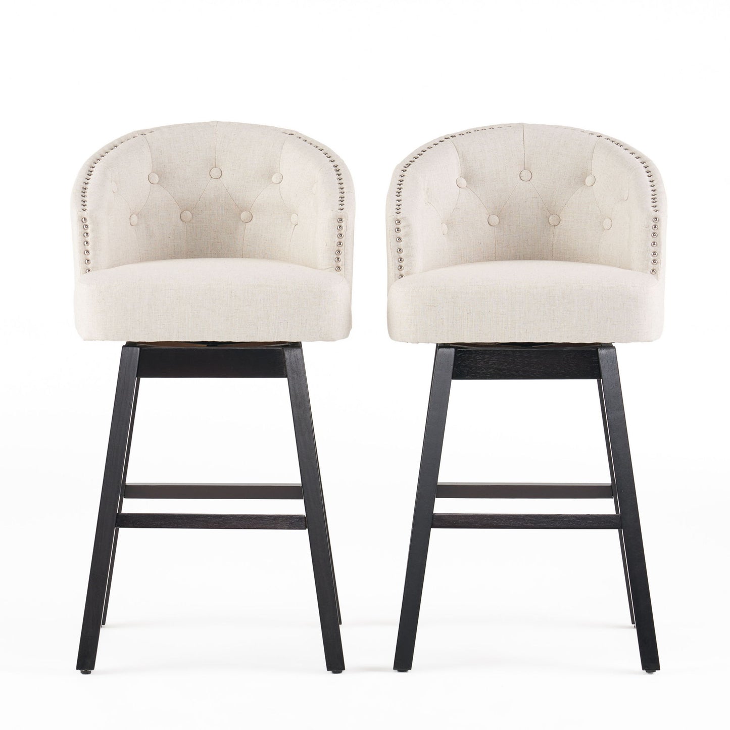Mellifluous - 360 Degree Swivel Bar Stool With Stunning Nailhead Trim, (Set of 2)