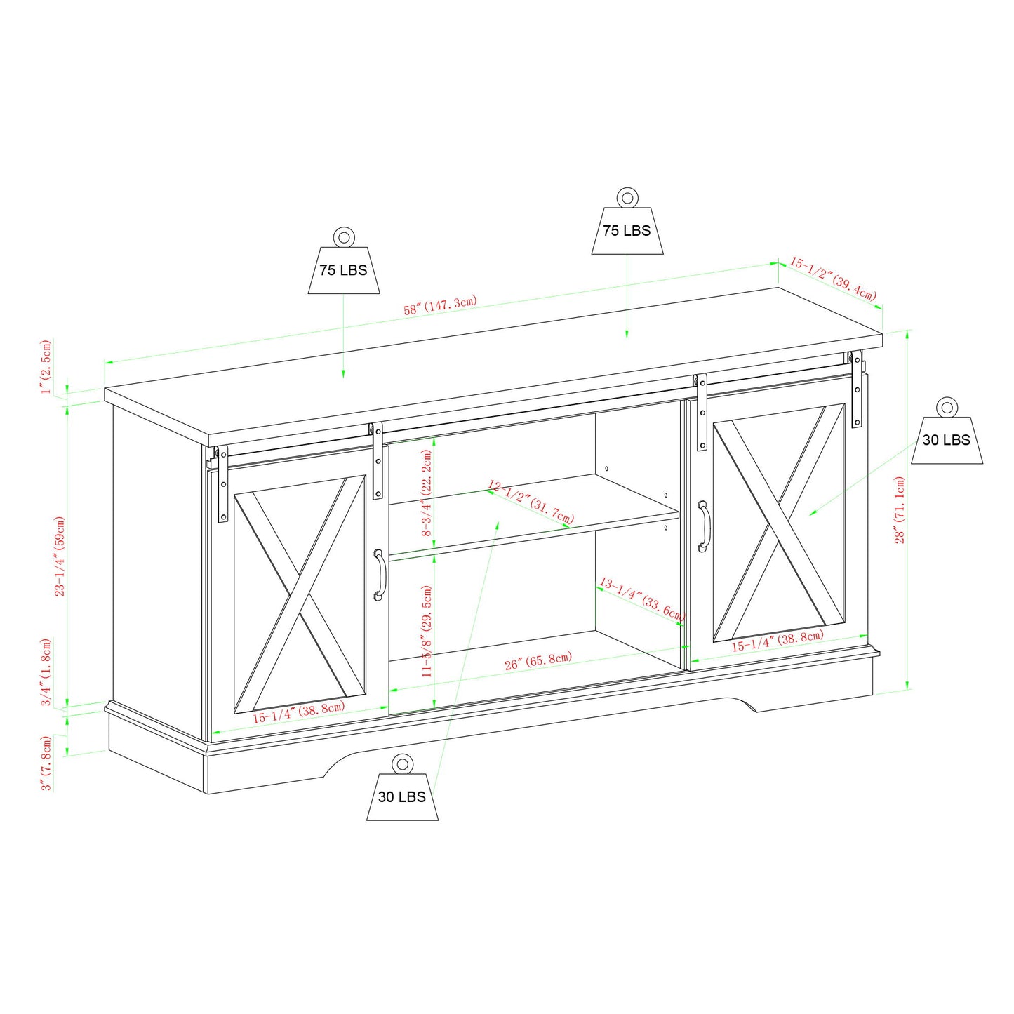 Farmhouse Sliding X Barn Door TV Stand