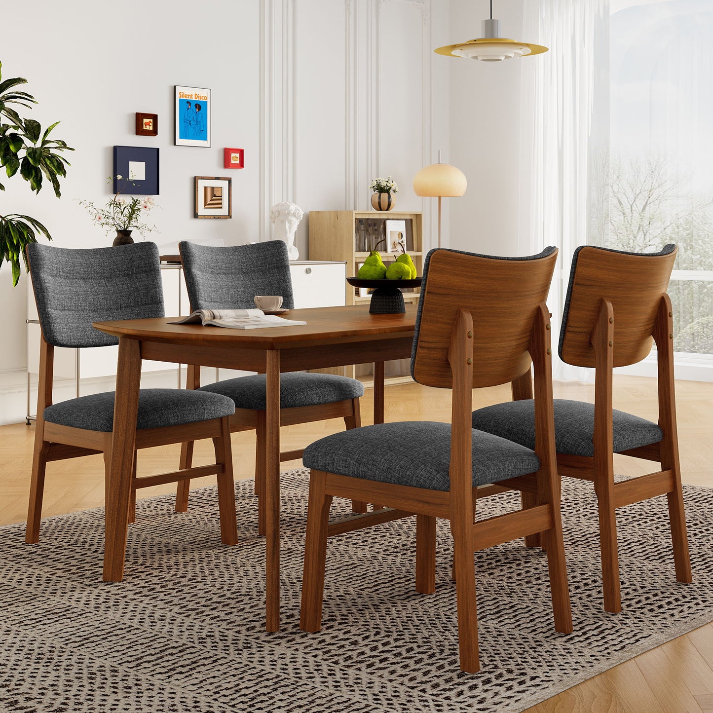 Dining Chairs (Set of 4), Wooden Dining Chair Armless, Mid Century Modern Upholstered Seat Cushion Dining Room Chair For Home Kitchen Dining Room Restaurant - Brown / Gray