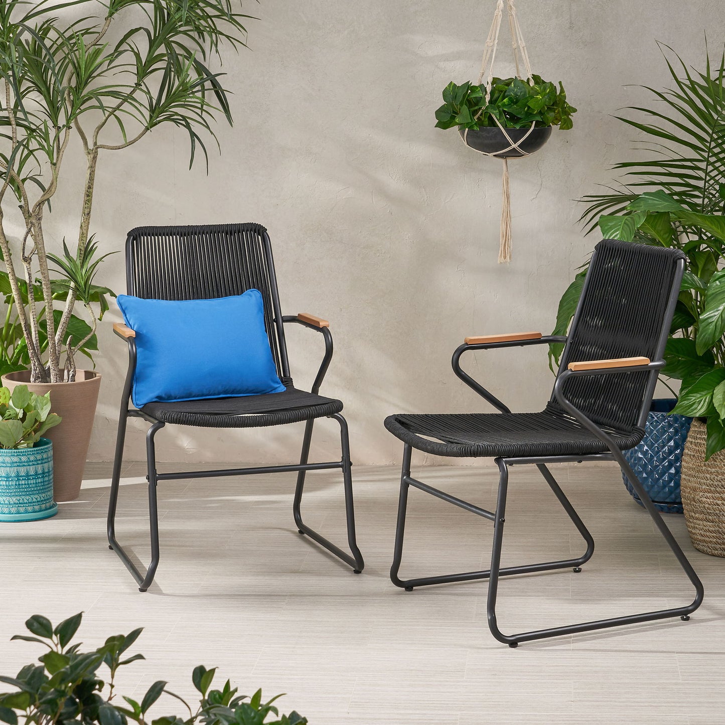 Moonstone - Outdoor Club Chair Set With Rope Weave Design - Black