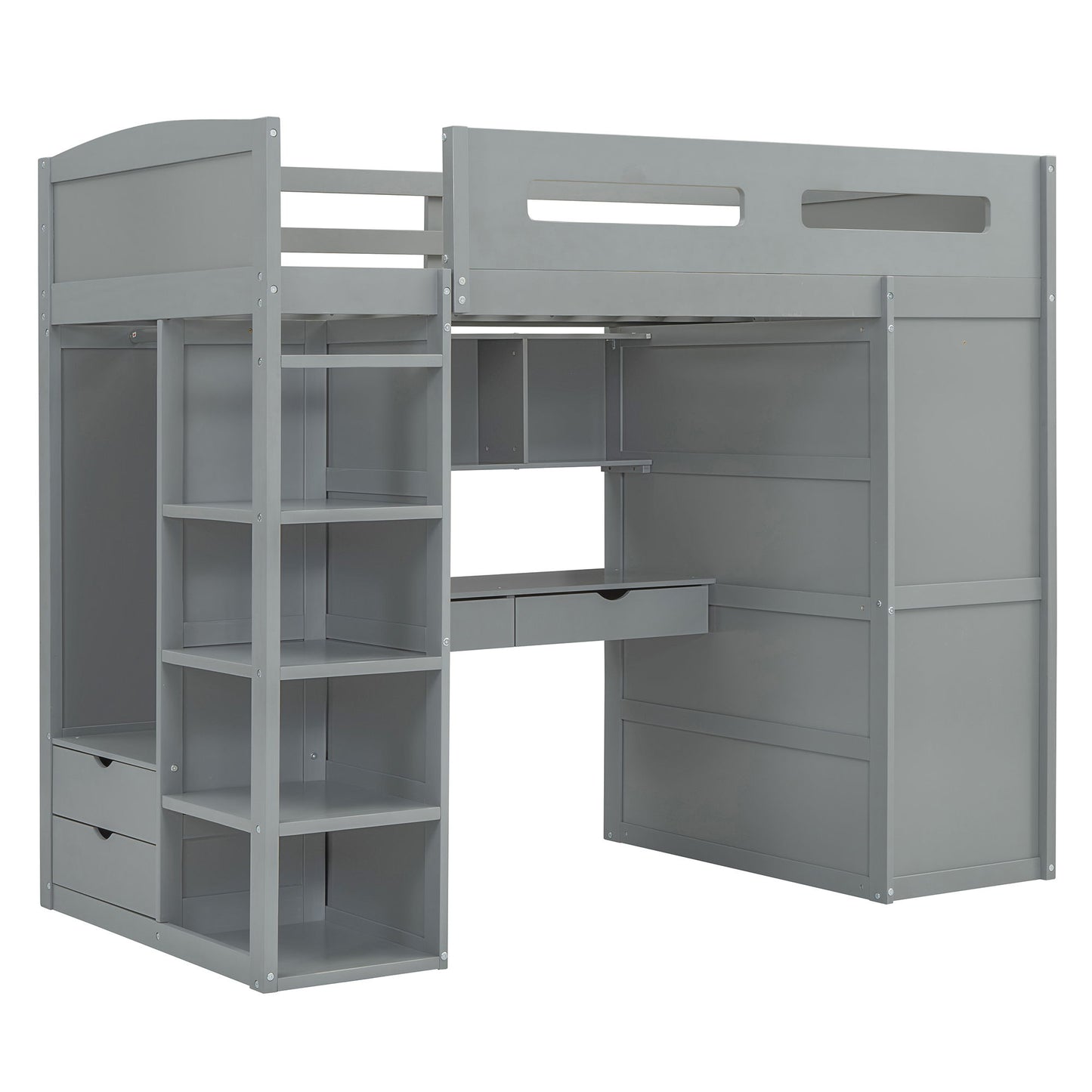 Loft Bed With Desk, Wardrobes, 4 Drawers And 4 Shelves