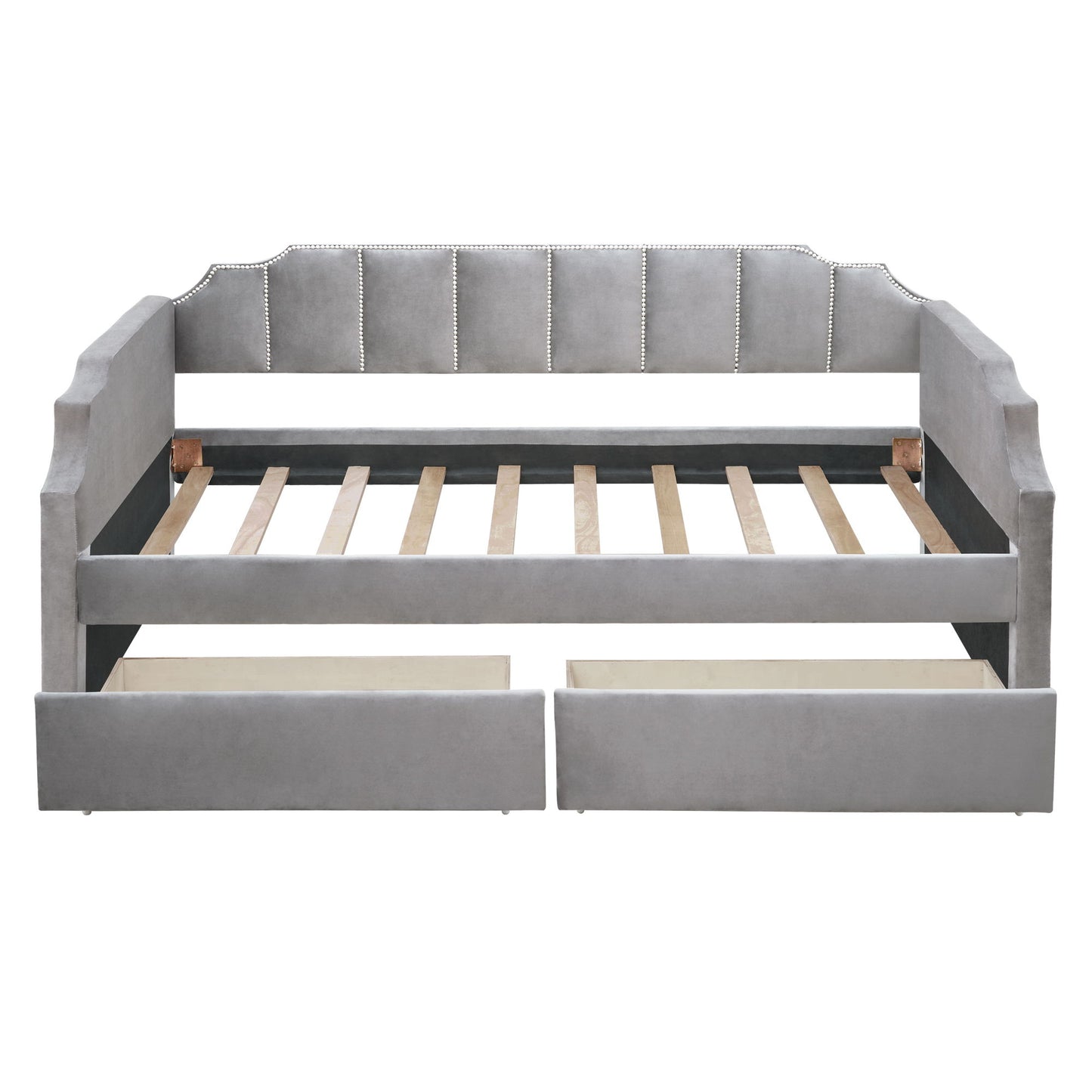 Upholstered Daybed With Drawers, Slat Support