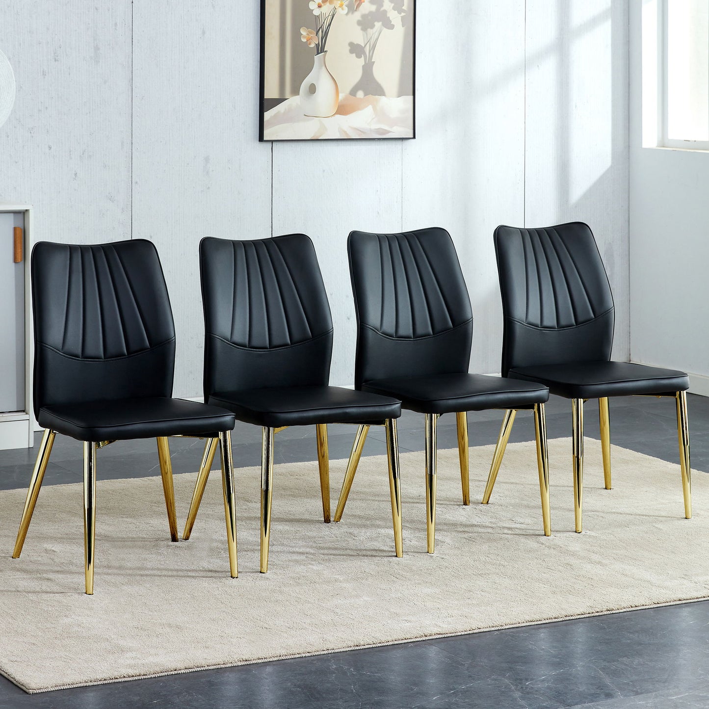 Medieval Modern Dining Chairs With Cushions And Metal Legs Material (Set of 4) - Black