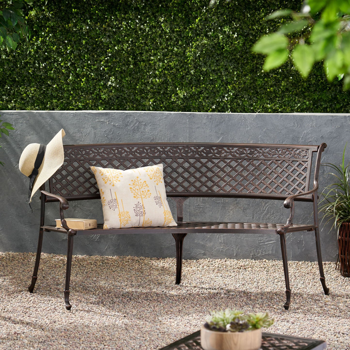 Sector - Bench With Curved Design And Diamond Cross Seat - Copper