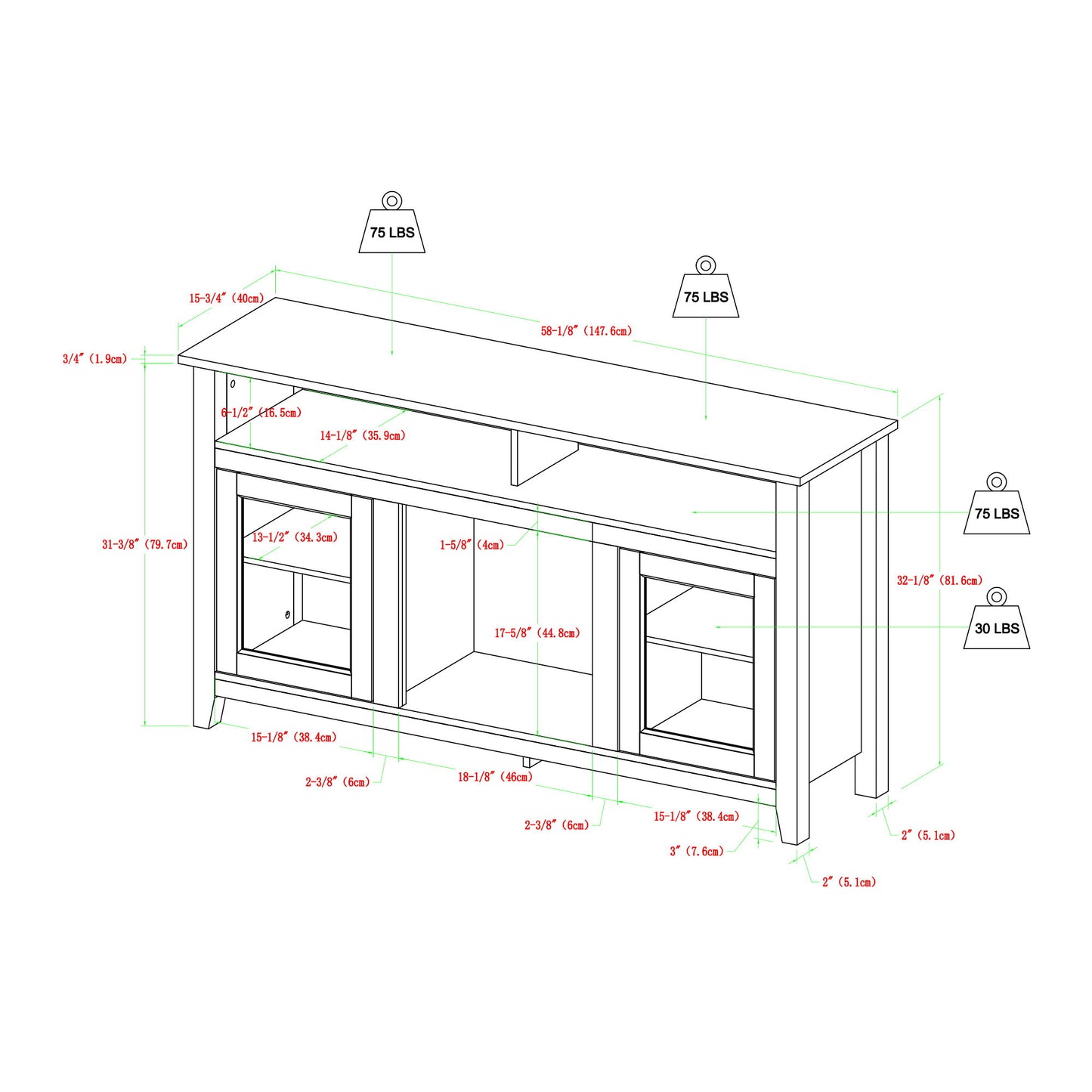 Classic Glass Door Fireplace Tall TV Stand For TVs Up To 65"
