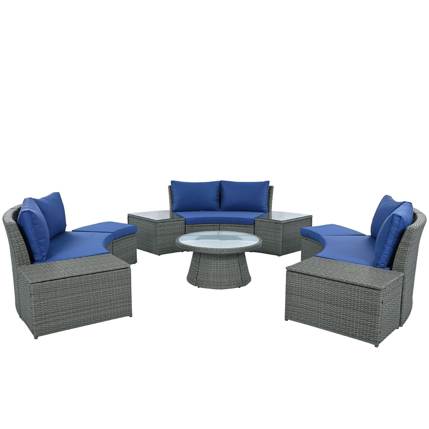 10 Piece Outdoor Sectional Half Round Patio Rattan Sofa Set