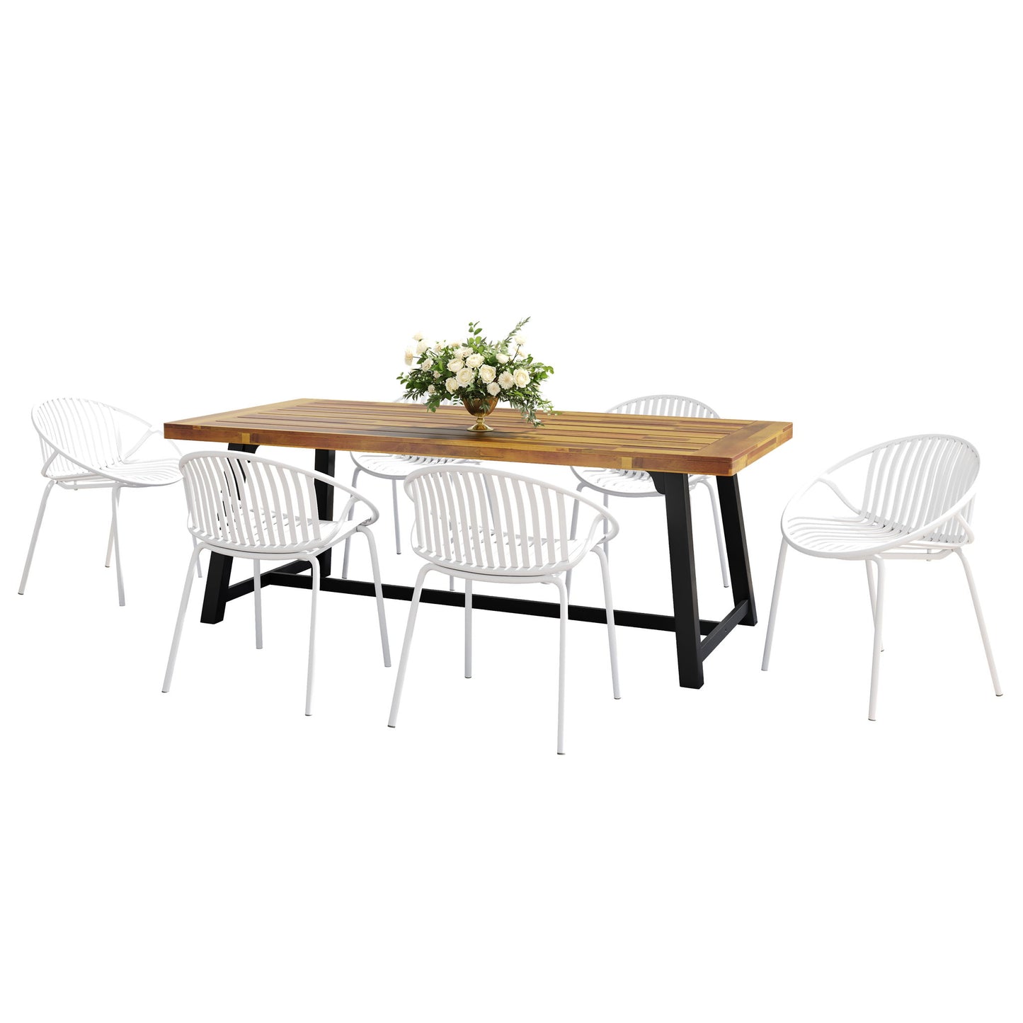 7 Piece Outdoor Modern Dining Set With Stackable Chairs