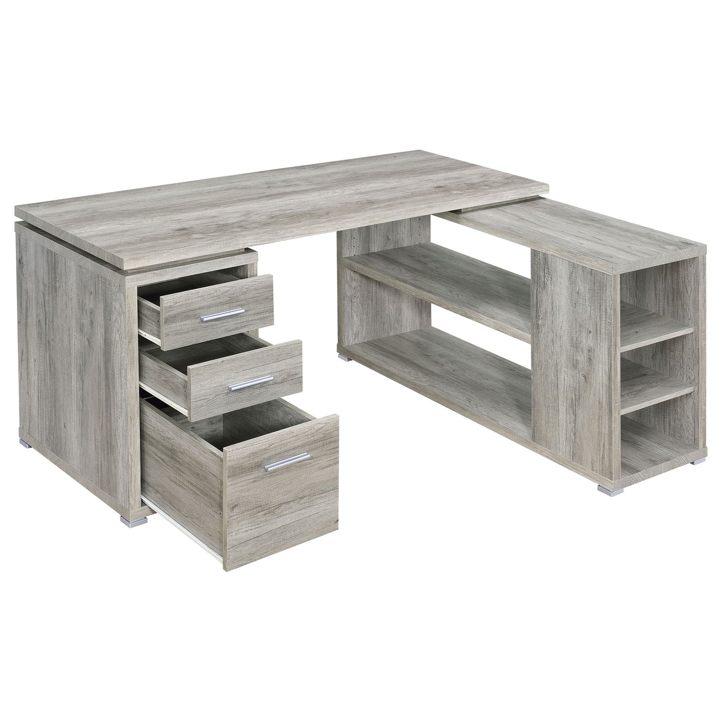 Transitional L Shape Computer Desk With Multiple Storage And Built In File Cabinet