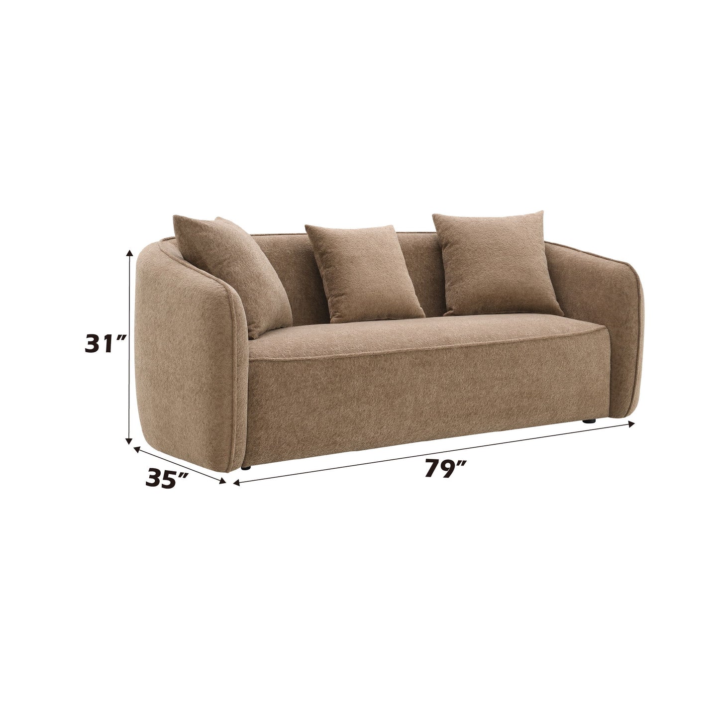 Keith - Chenille 3 Piece Living Room Set (Comes With Matching Color Toss Pillows)