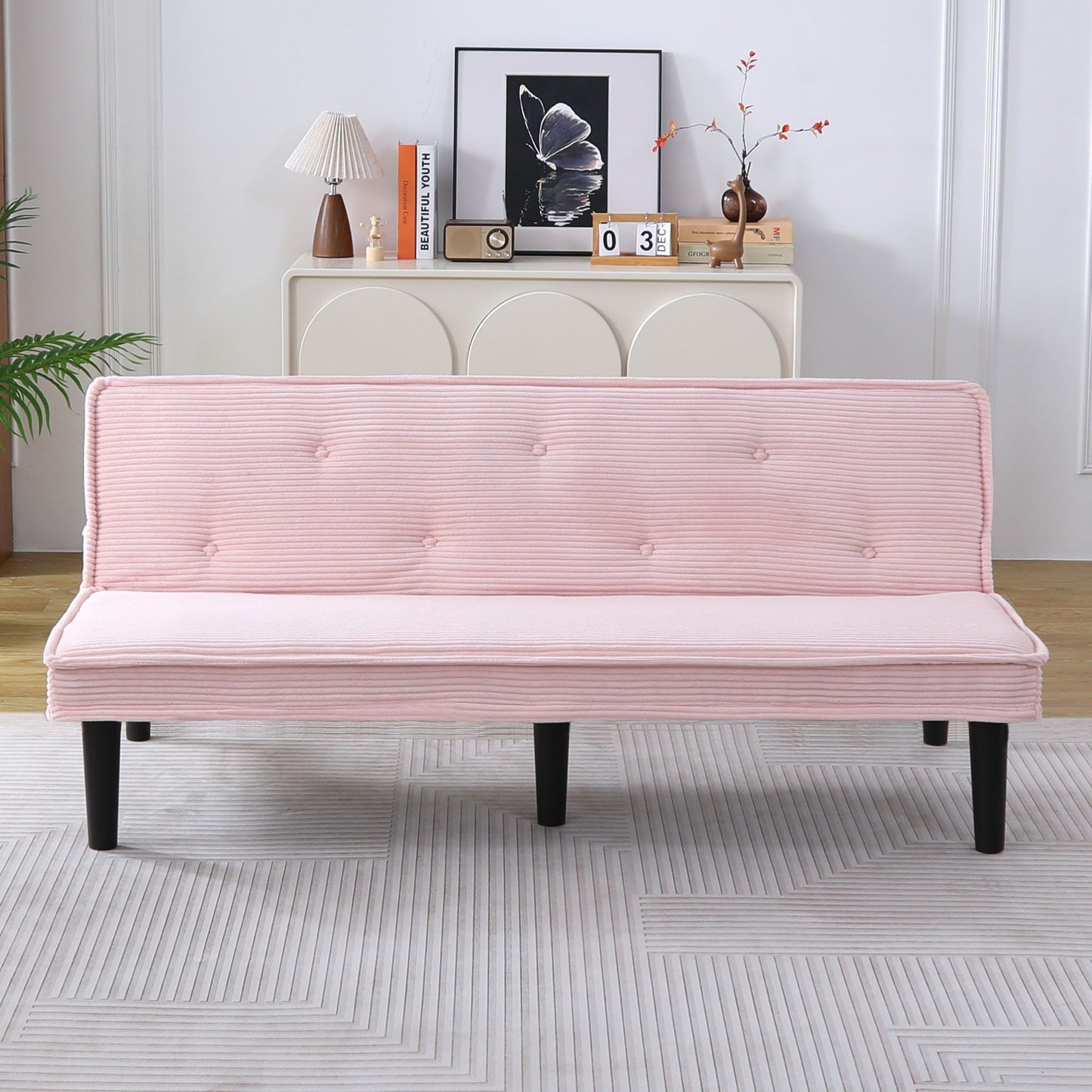 Versatile Corduroy Sofa Bed With Solid Wood Frame