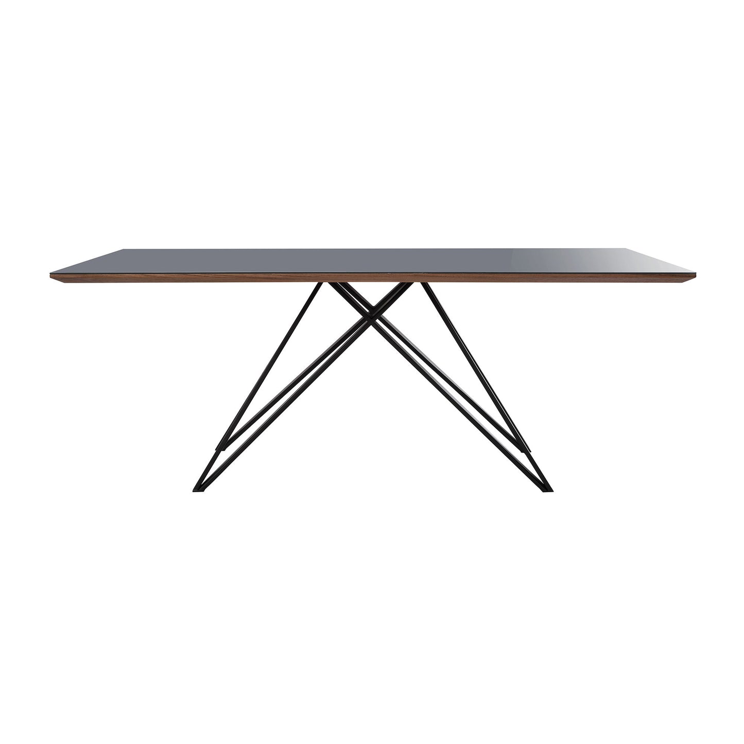 Urbino - Mid-Century Dining Table Glass Top - Matte Black / Dark Gray
