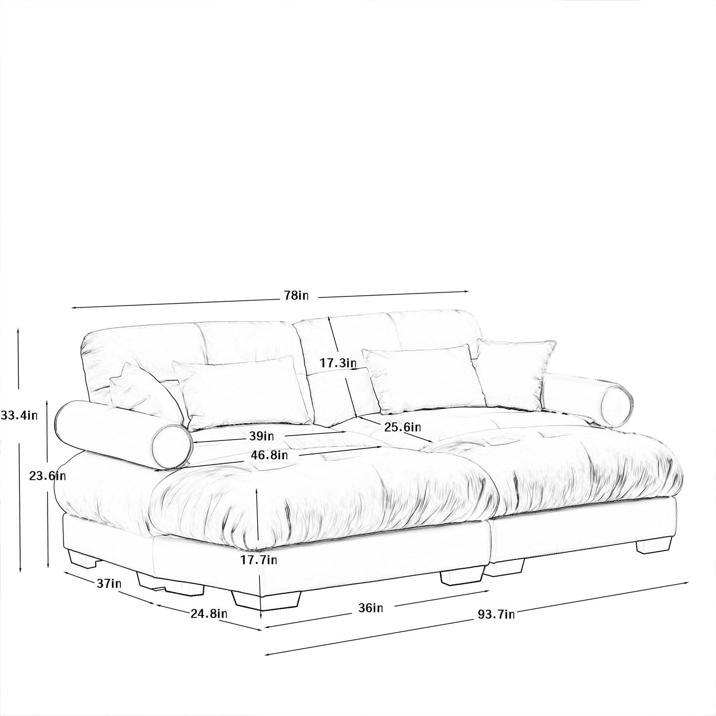 Super Comfort Oversized Modular Sectional Sofa With Movable Ottoman