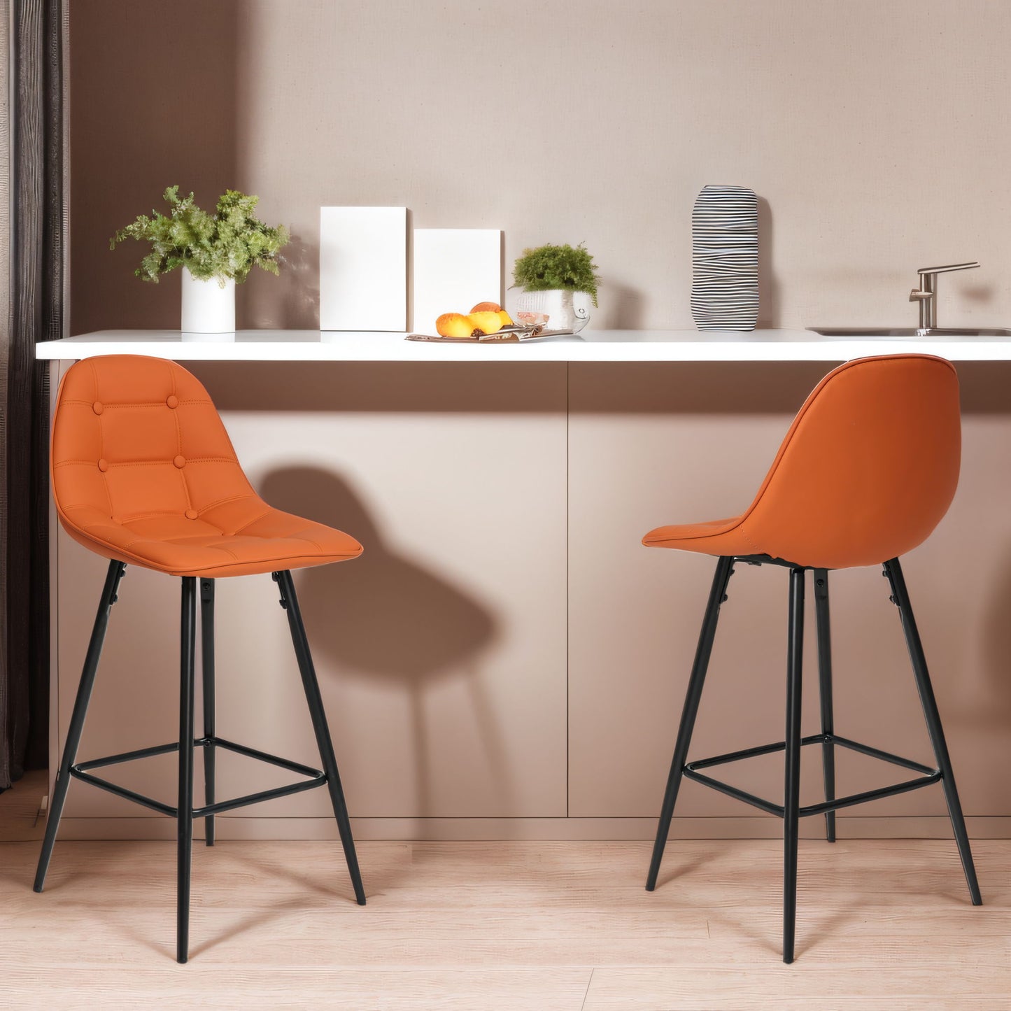 Modern Metal Counter Height Bar Stools With Back And Footrest (Set of 2)