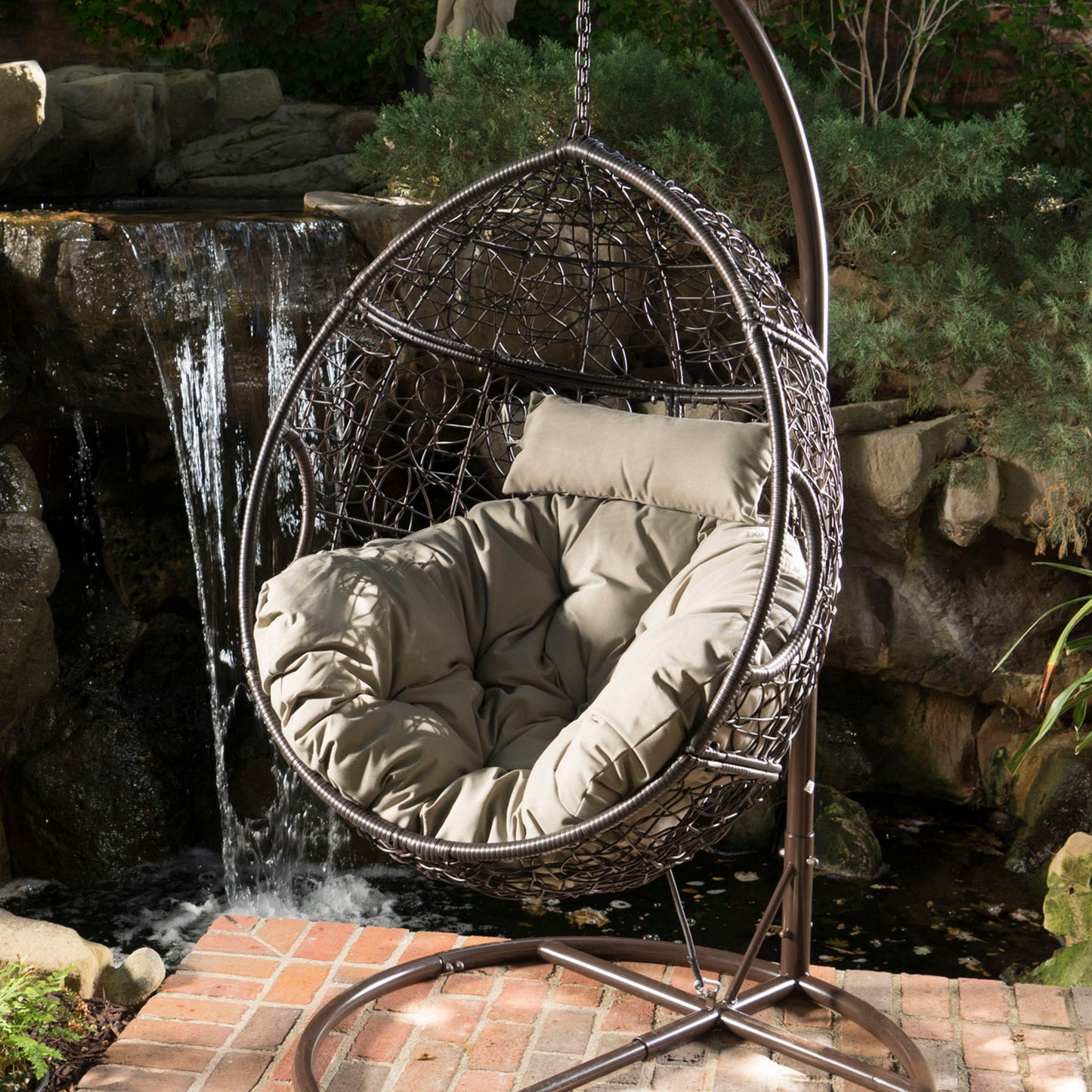 Kylie - Boho Style Hanging Basket Chair Rattan With Water Resistant Cushions