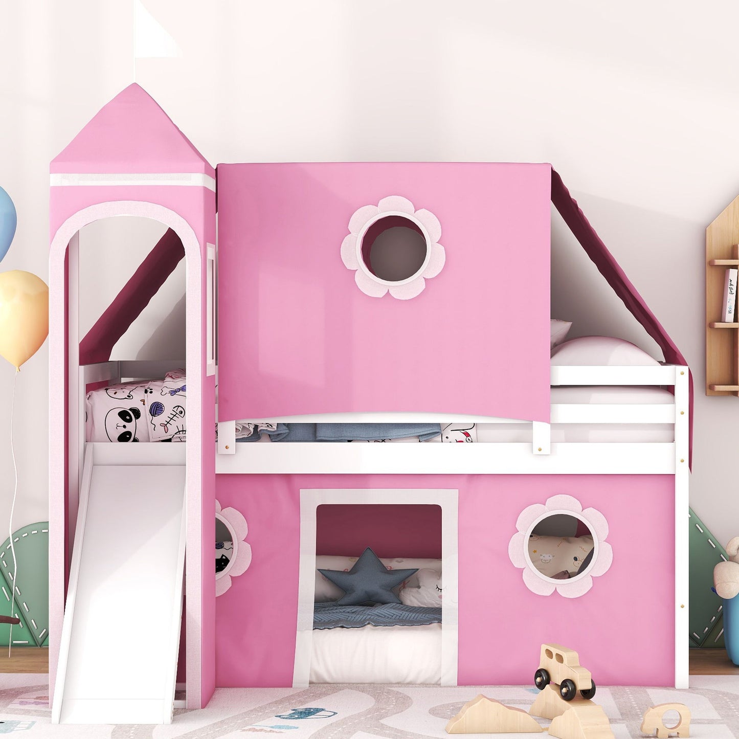 Loft Bed With Slide Tent And Tower Fun Playhouse Design