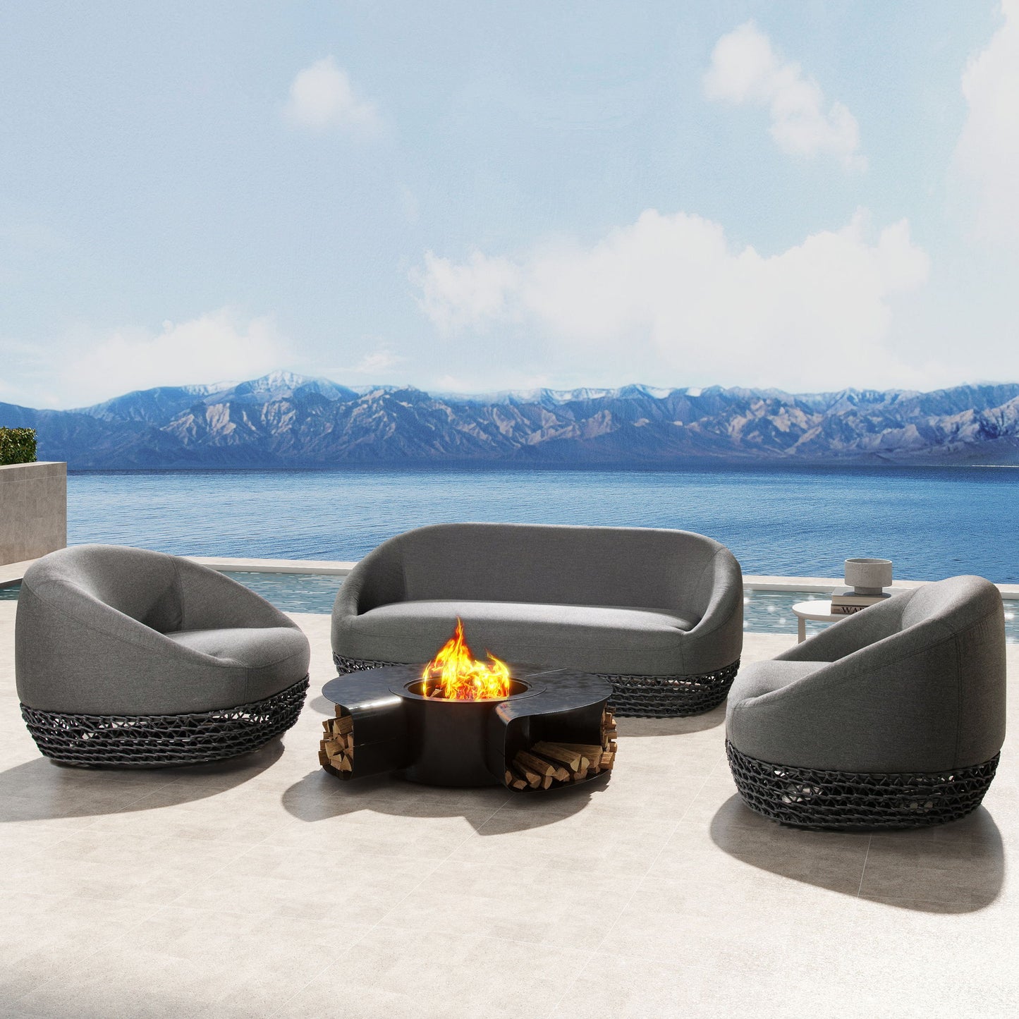 Willow - Upholstered Patio Deep Seating Armchair, Wicker Frame